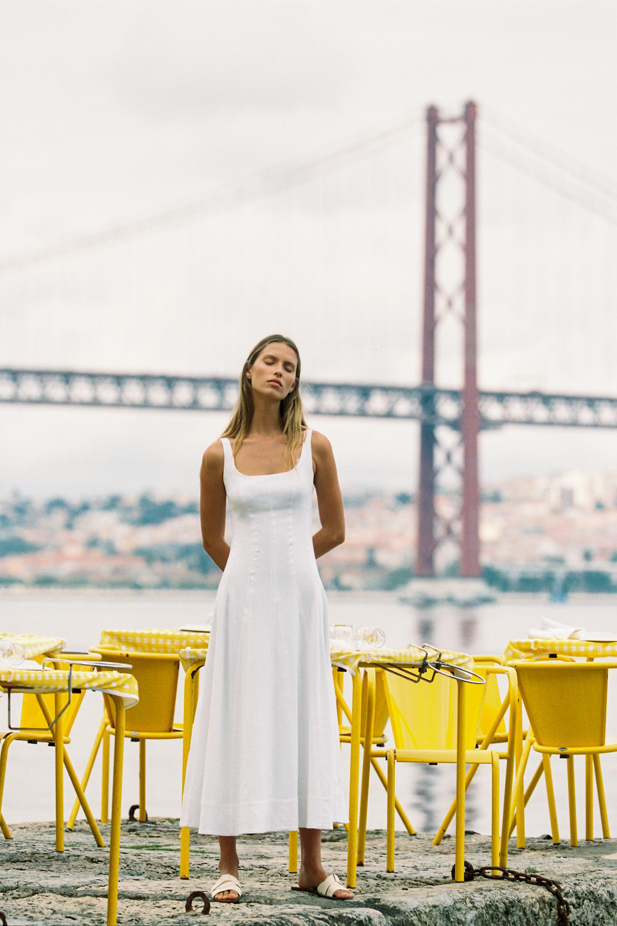 STRAPPY LINEN BLEND MIDI DRESS