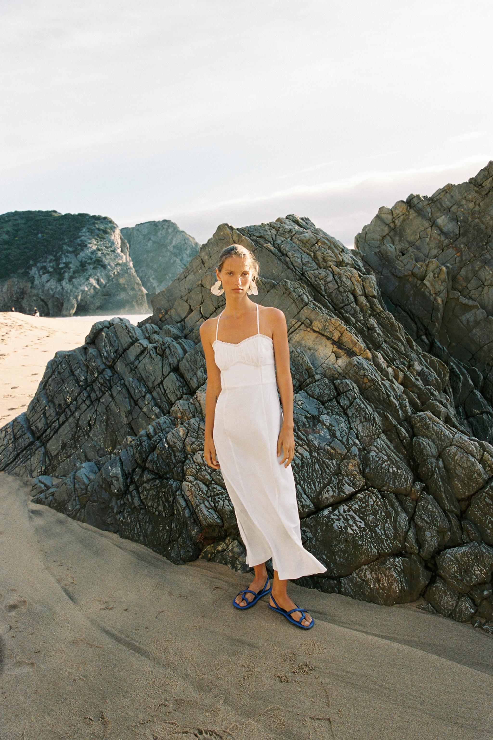LINEN BLEND MIDI CORSET DRESS