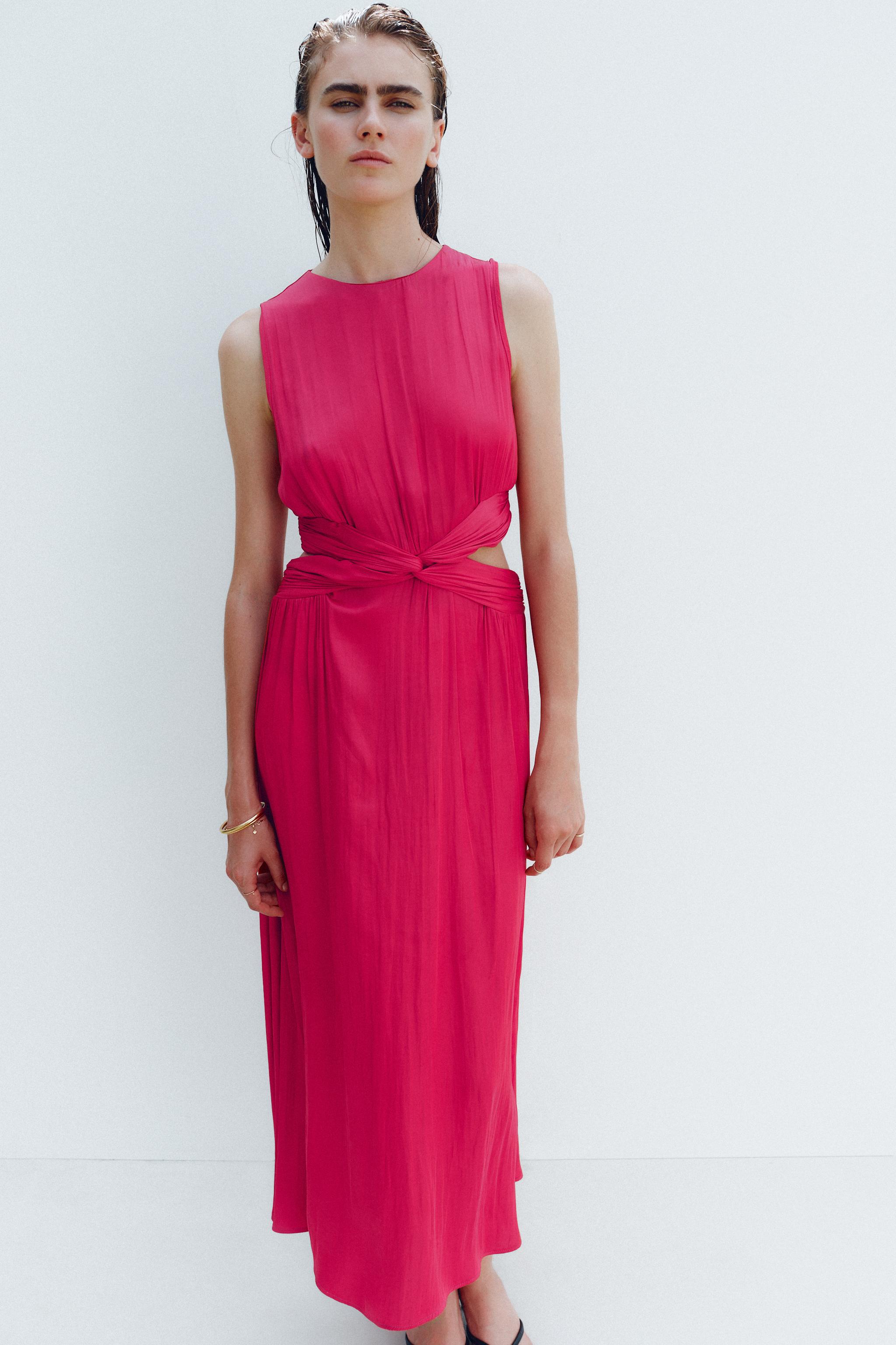 CUT-OUT SATIN MIDI DRESS