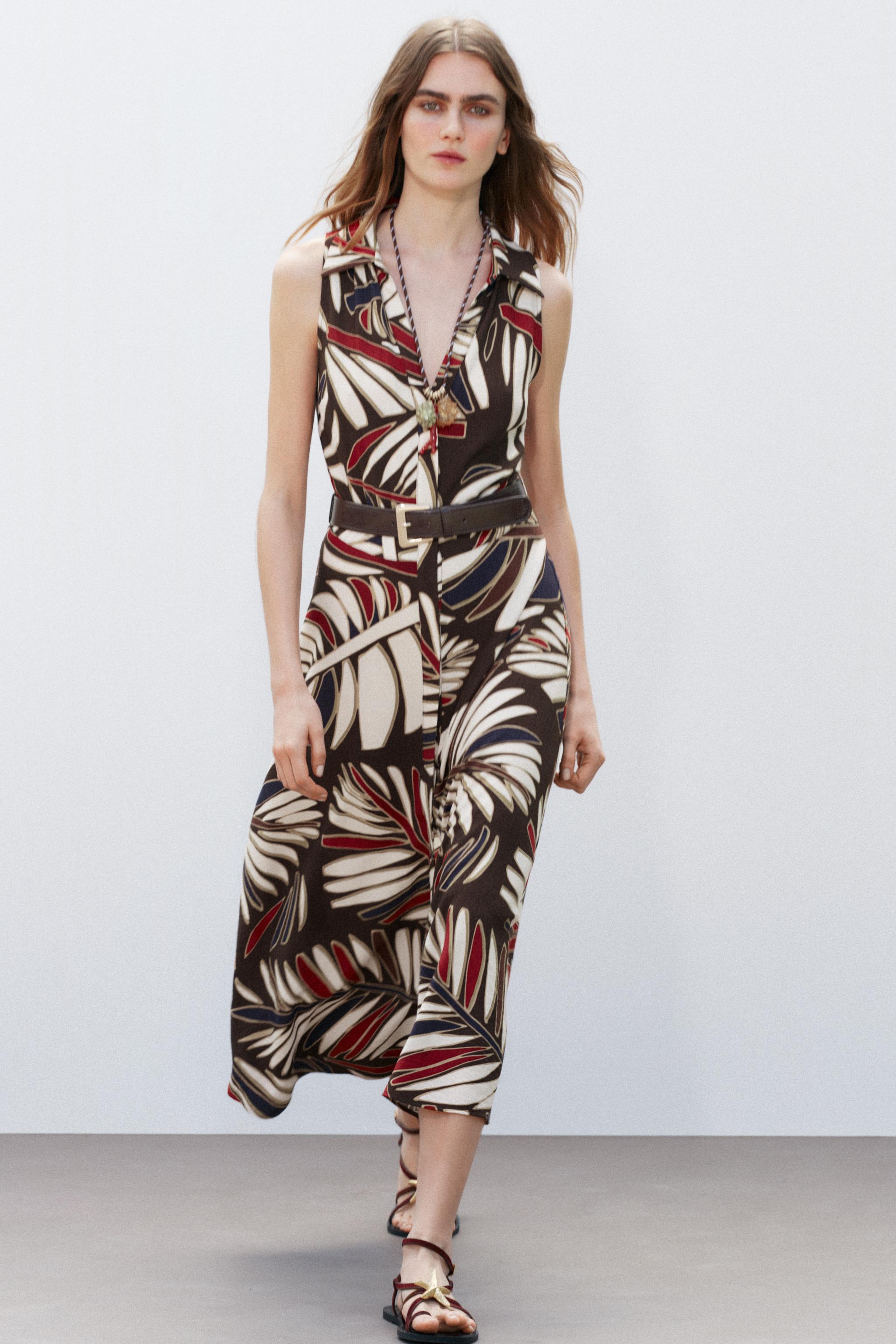 PRINTED MIDI DRESS WITH BELT