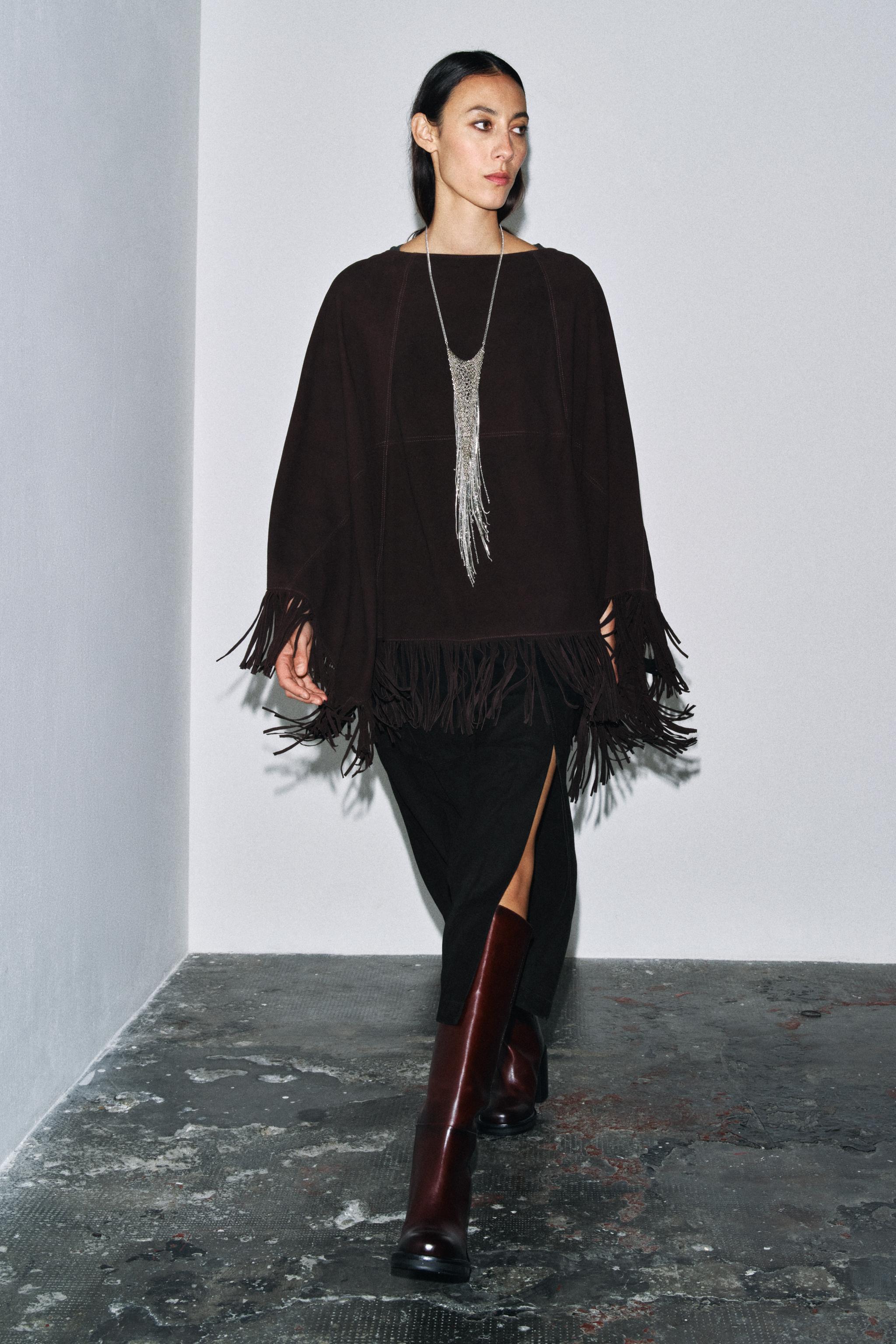 LEATHER FRINGE CAPE