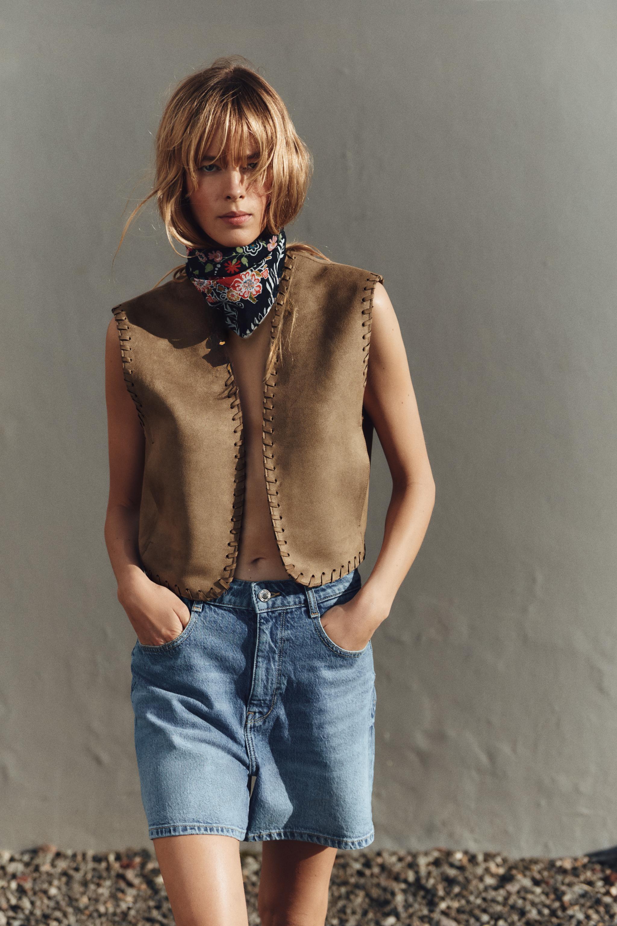 SUEDE-EFFECT WAISTCOAT WITH BRAIDED DETAIL