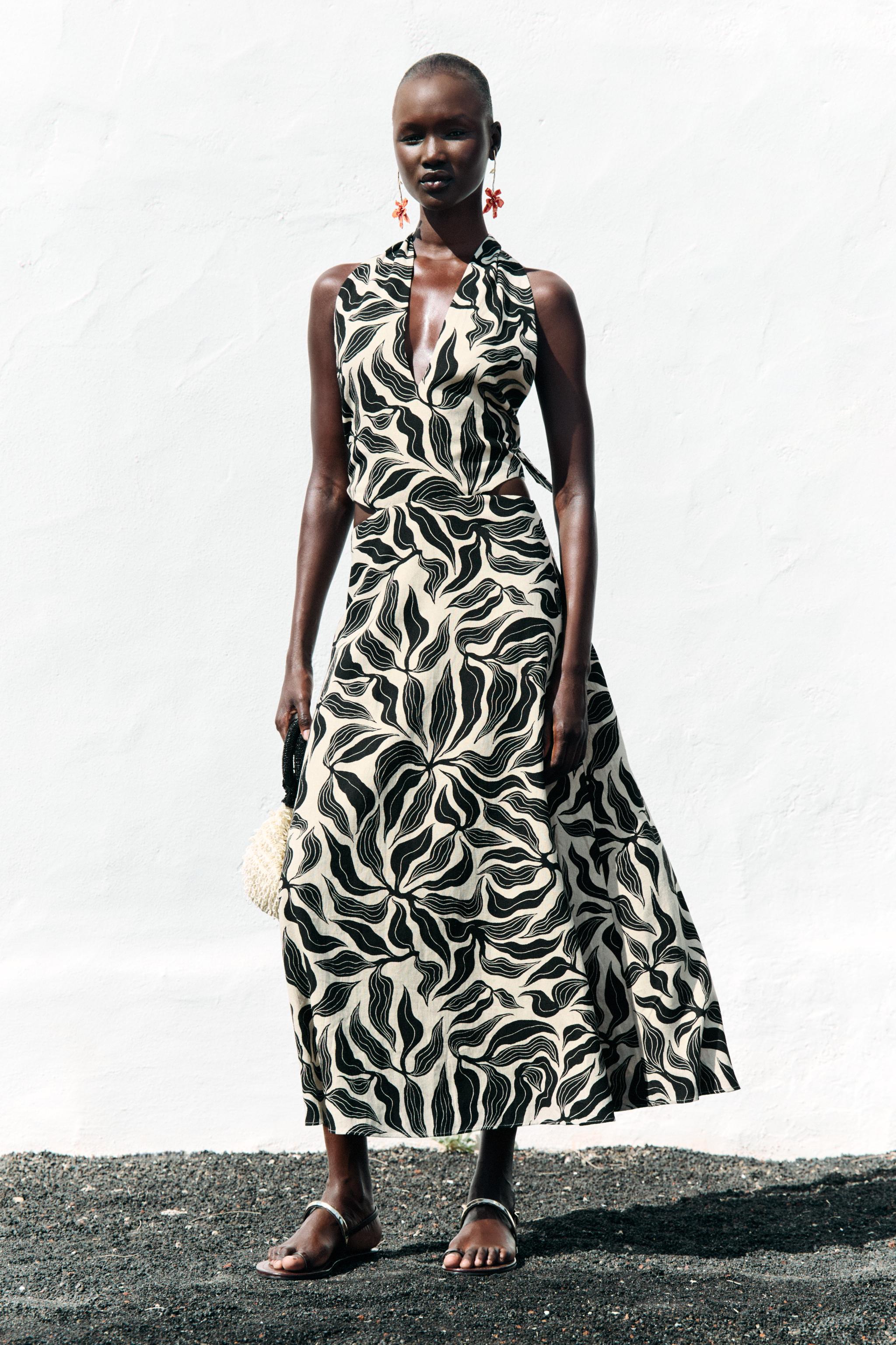 HALTER MIDI DRESS WITH LINEN BLEND