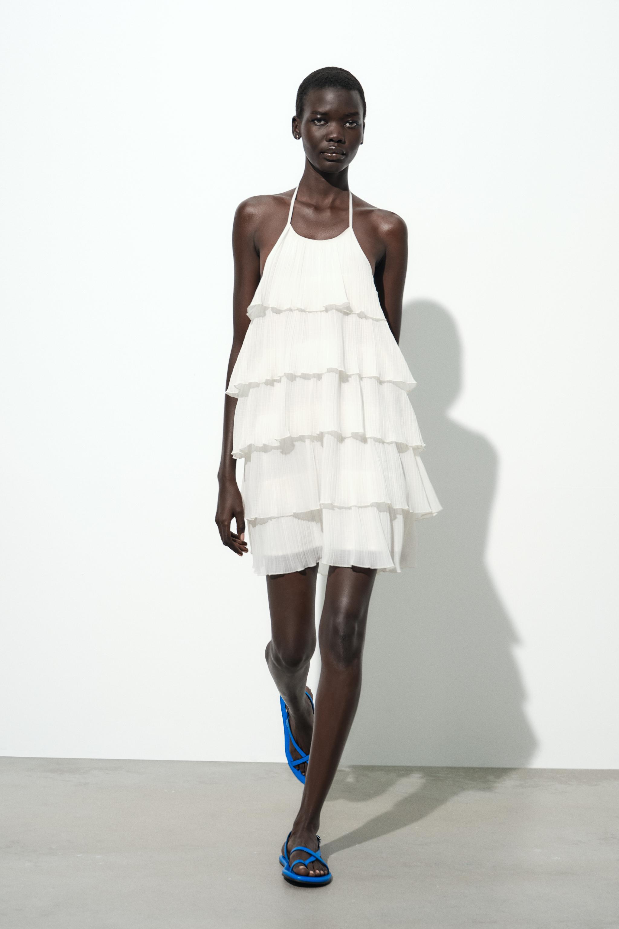 HALTER DRESS WITH RUFFLES