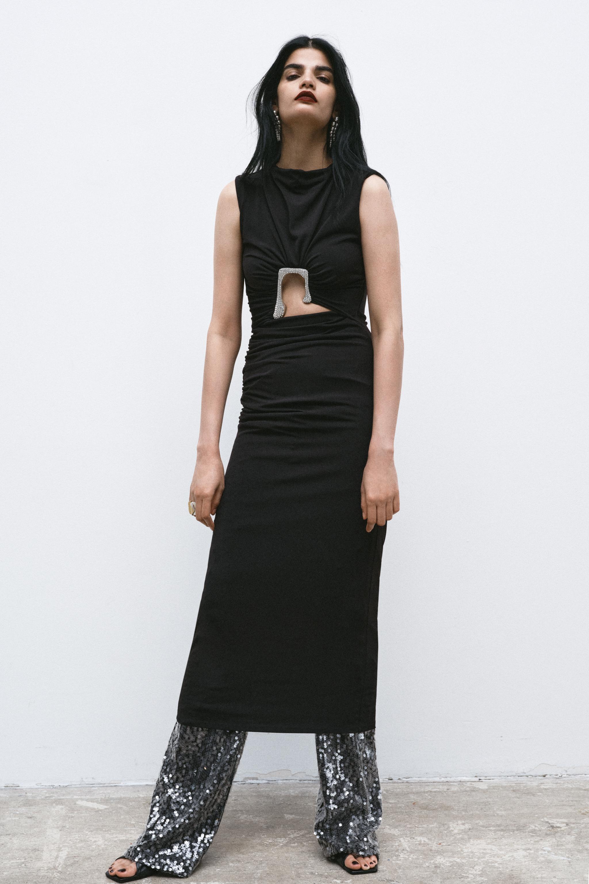 DRAPED CUT-OUT DRESS WITH SHINY DETAIL