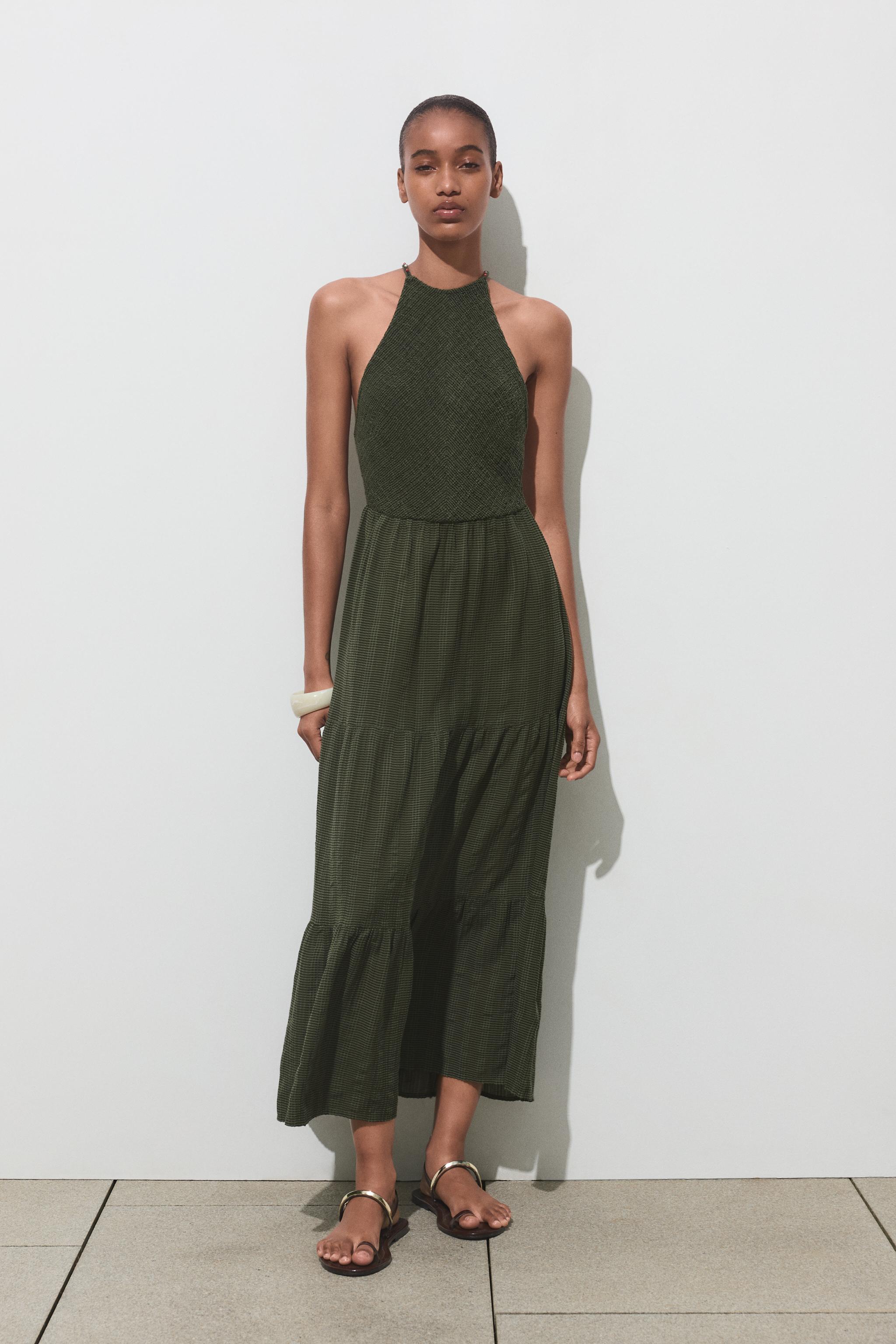 BEADED STRAP HALTER DRESS