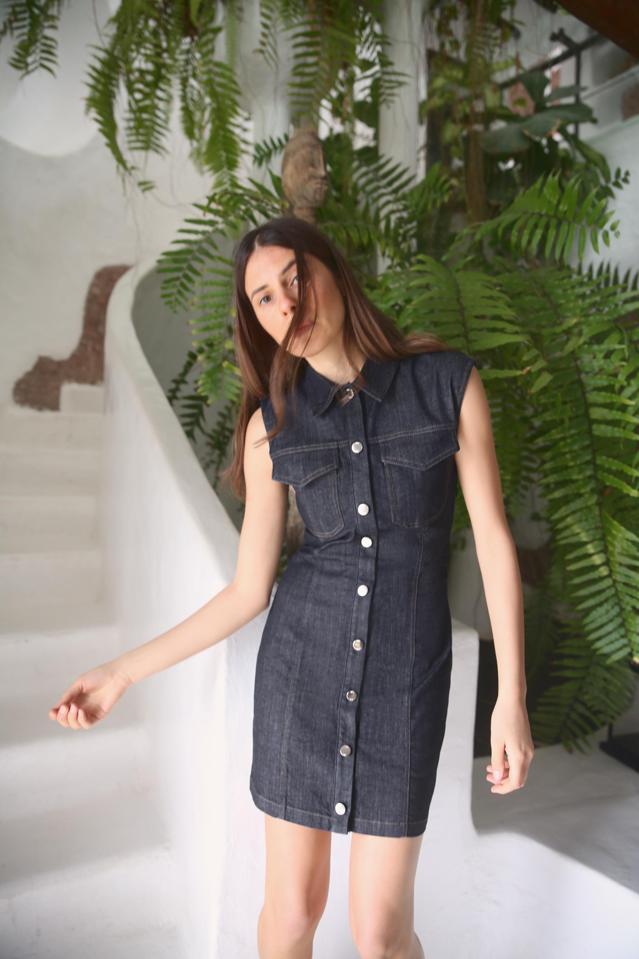 Z1975 DRAPED MINI DENIM DRESS