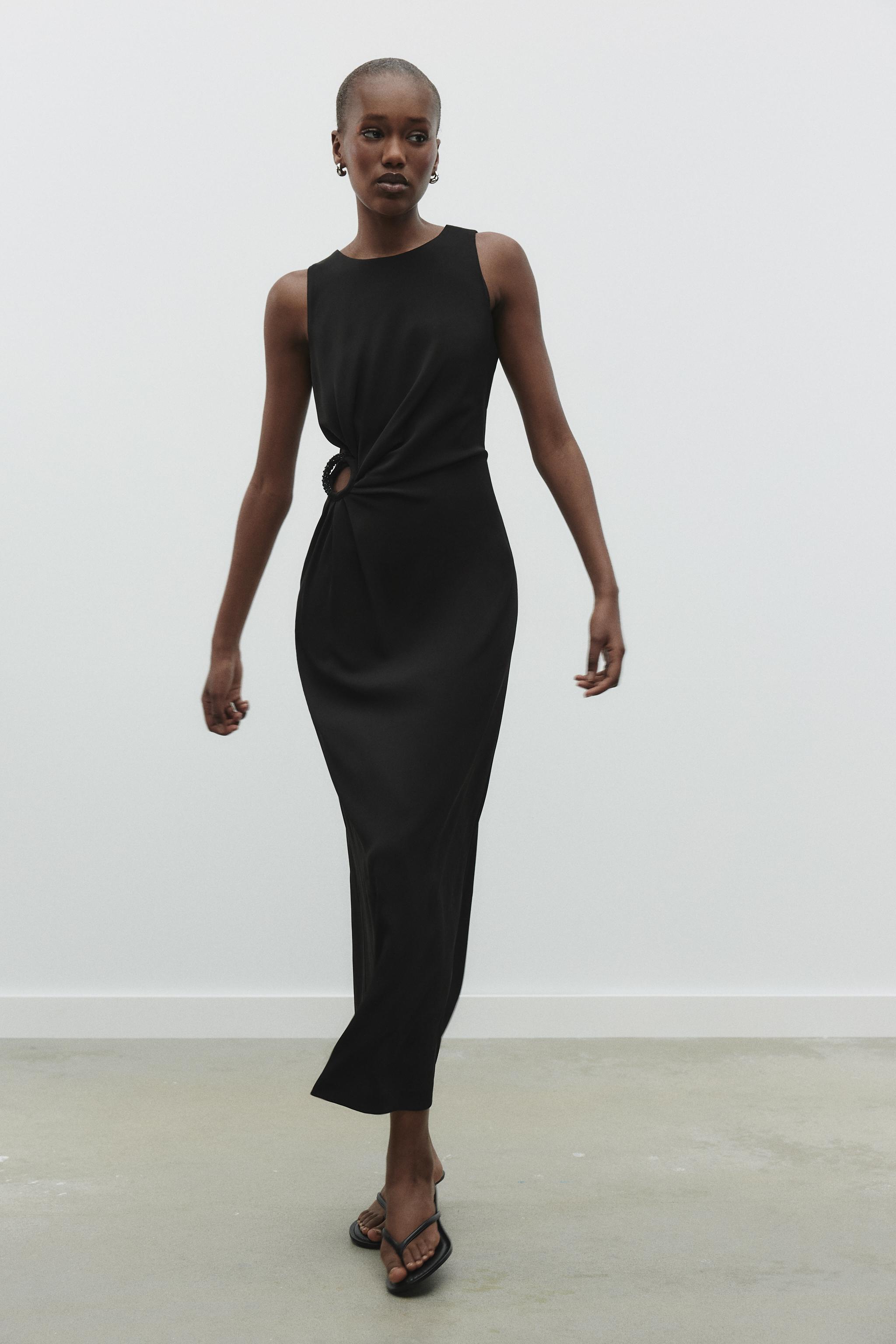 MIDI DRESS WITH EYELET DETAIL AT WAIST