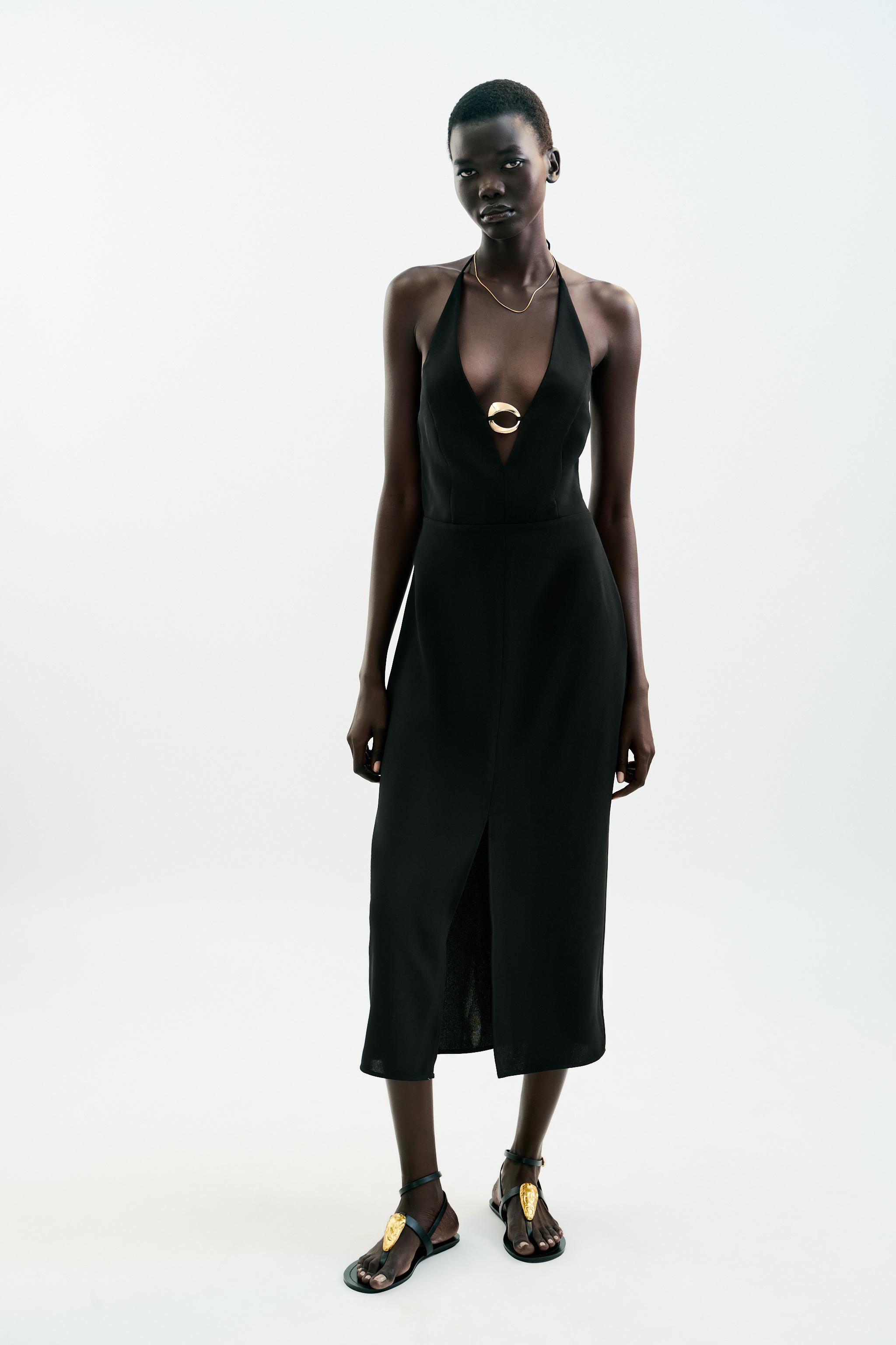 MIDI DRESS WITH GOLD APPLIQUÉ