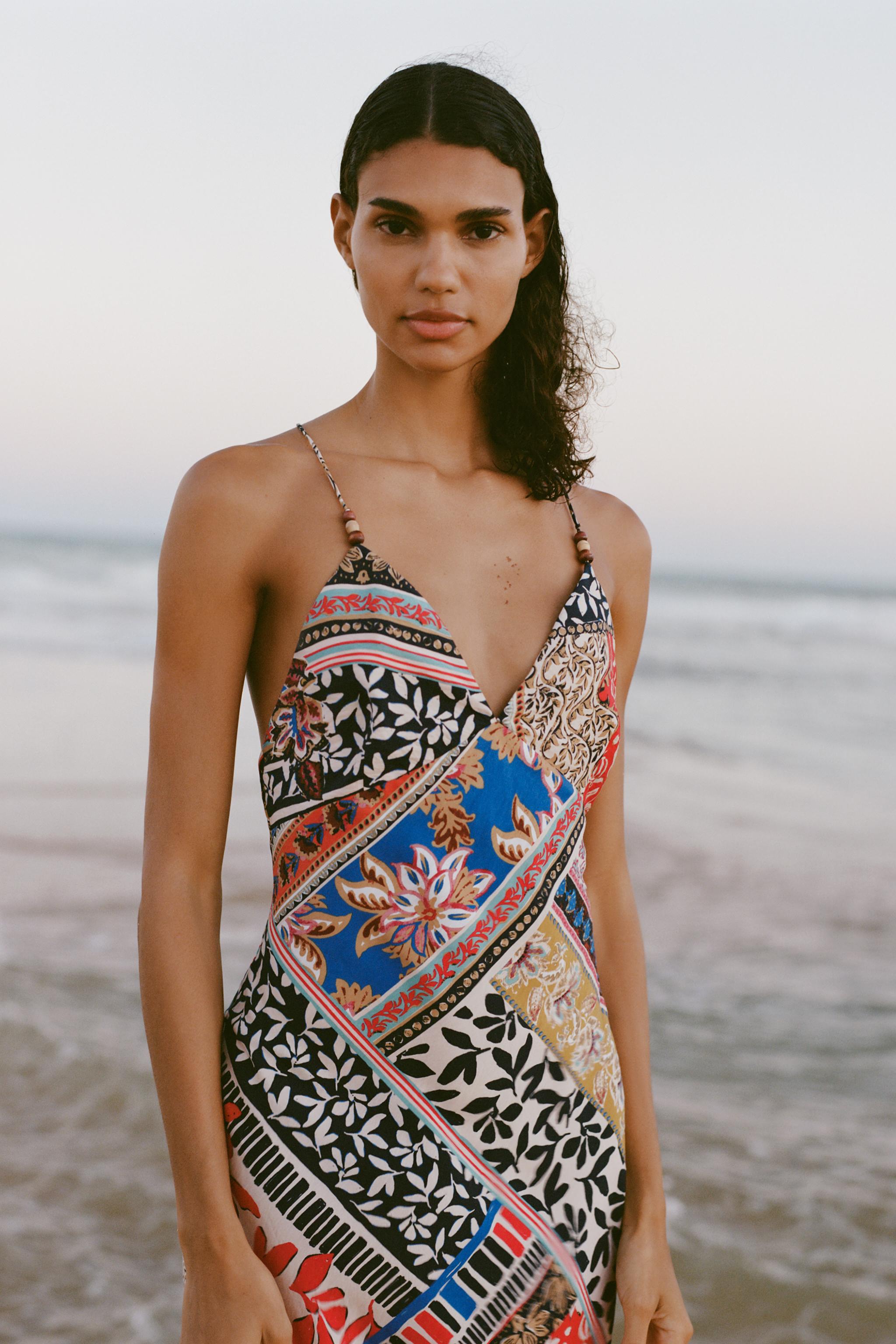 Robe Zara Femme Patchwork Floral Midi - Taille M - Neuve Avec Étiquettes