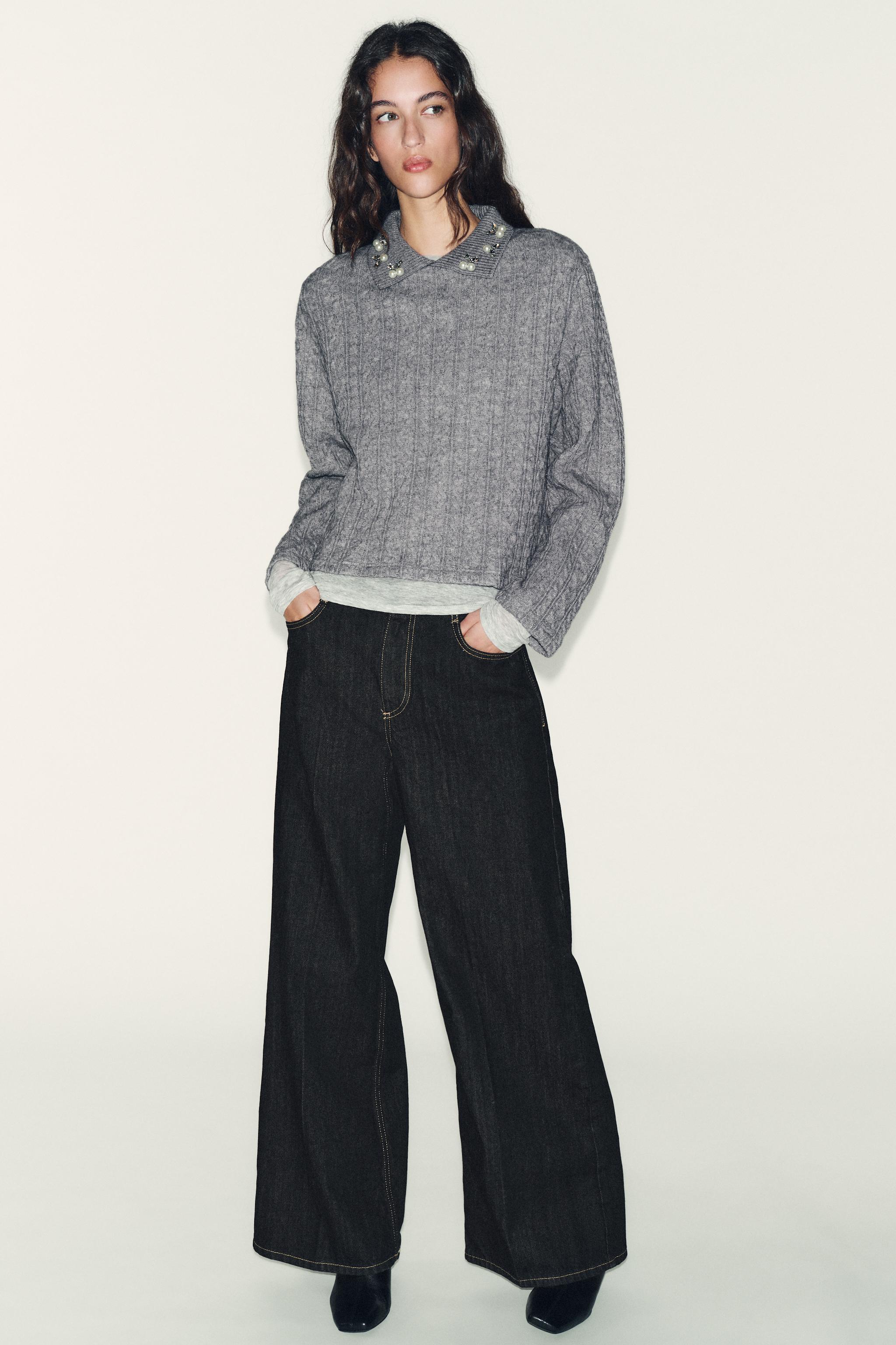 CABLE-KNIT JUMPER WITH JEWEL NECKLINE