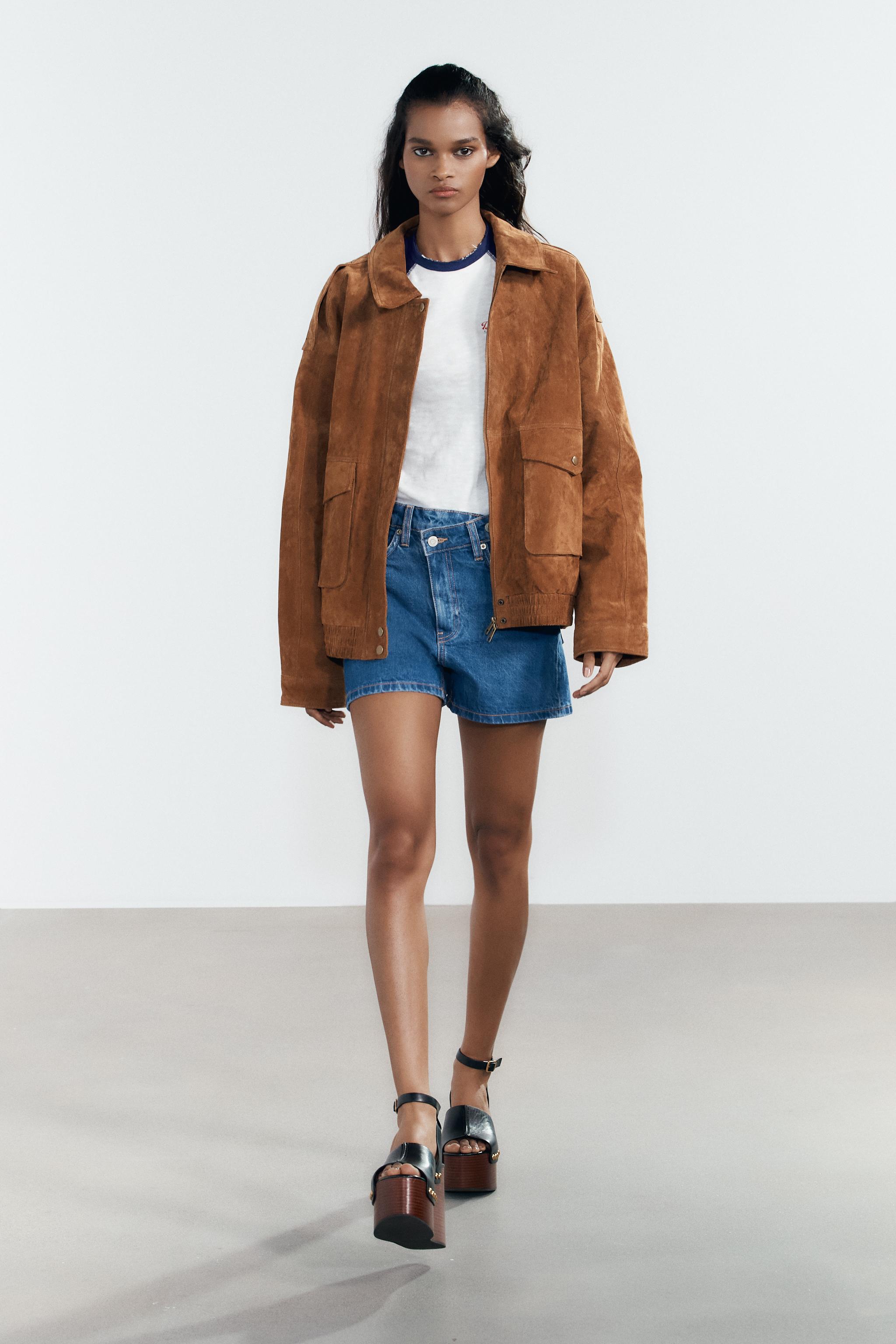 100% SUEDE LEATHER BOMBER JACKET WITH POCKETS