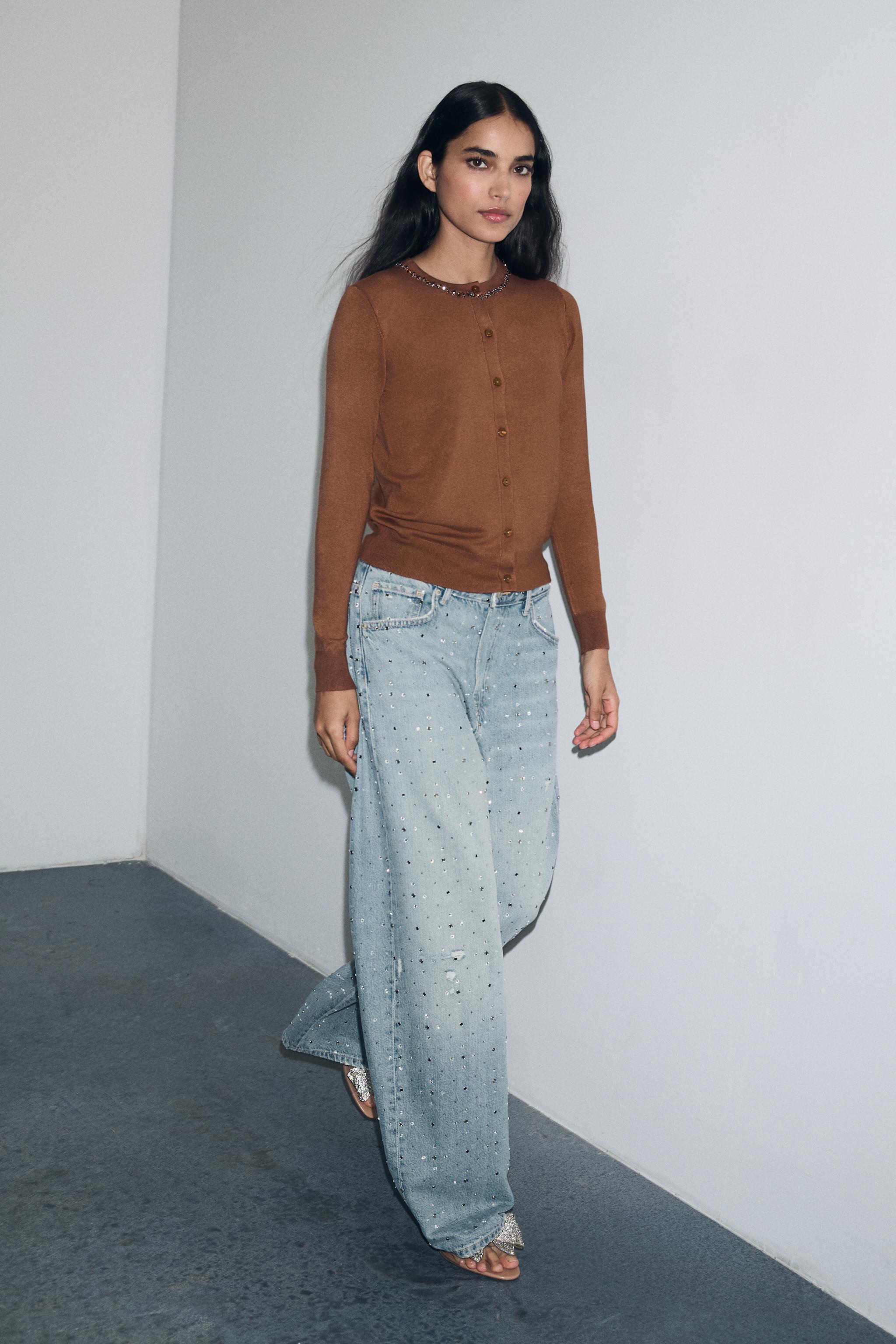 TRF BAGGY JEANS WITH RHINESTONE JEWELS