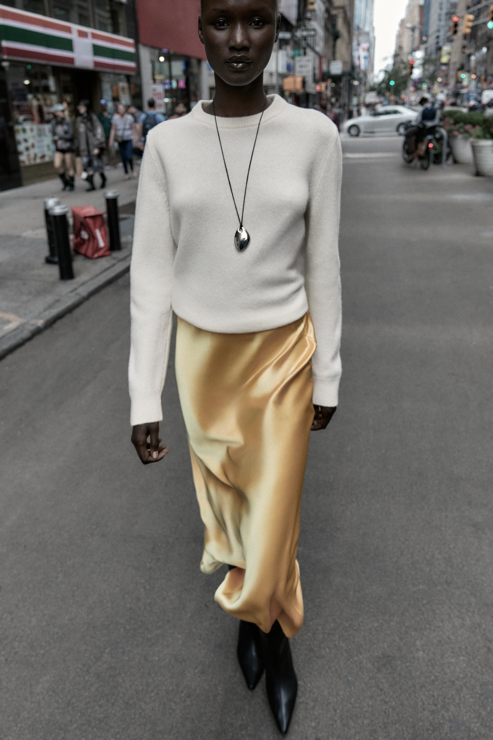 SATIN MIDI SKIRT