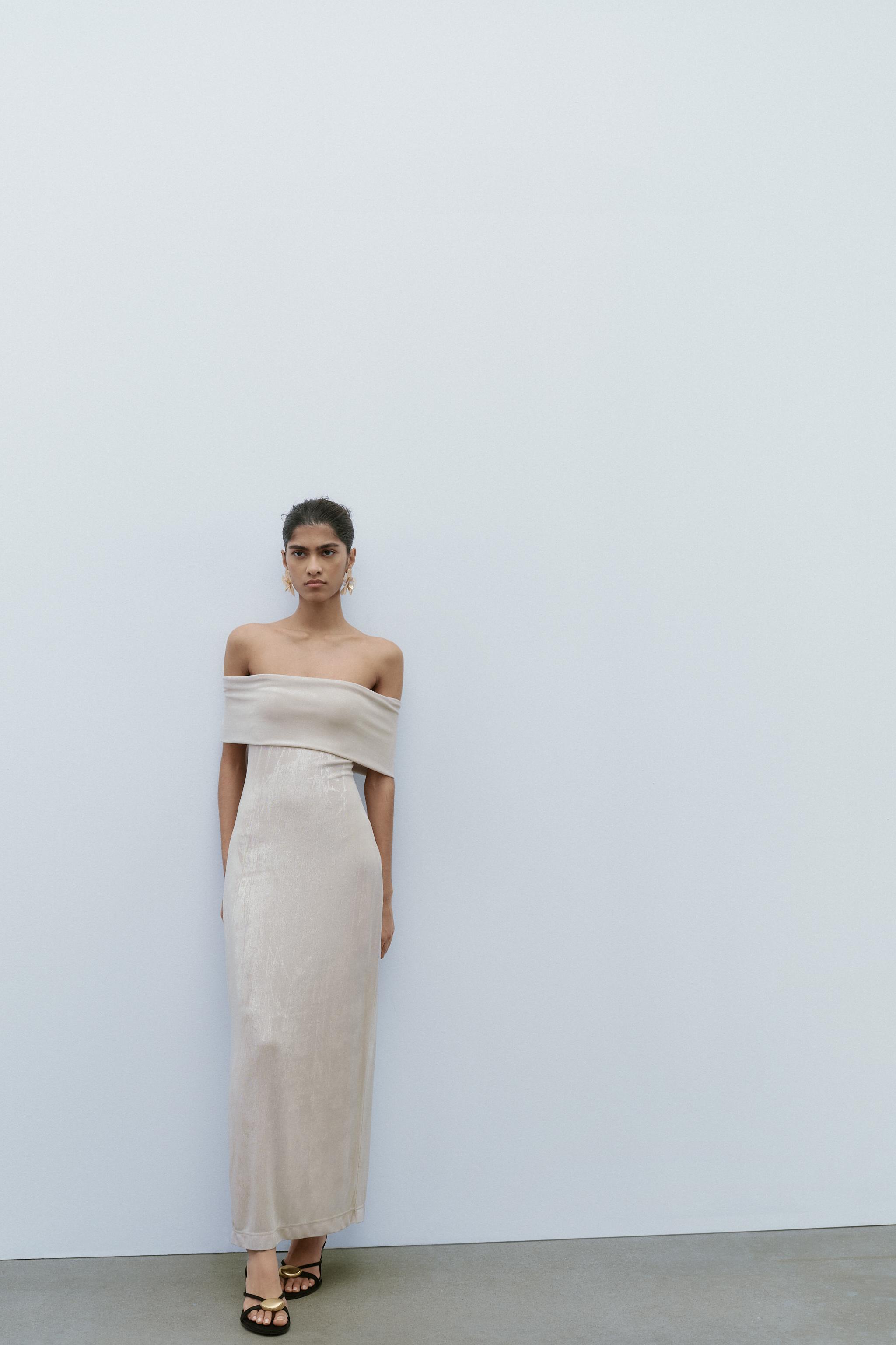 STRAPLESS DRESS WITH FOIL DETAIL