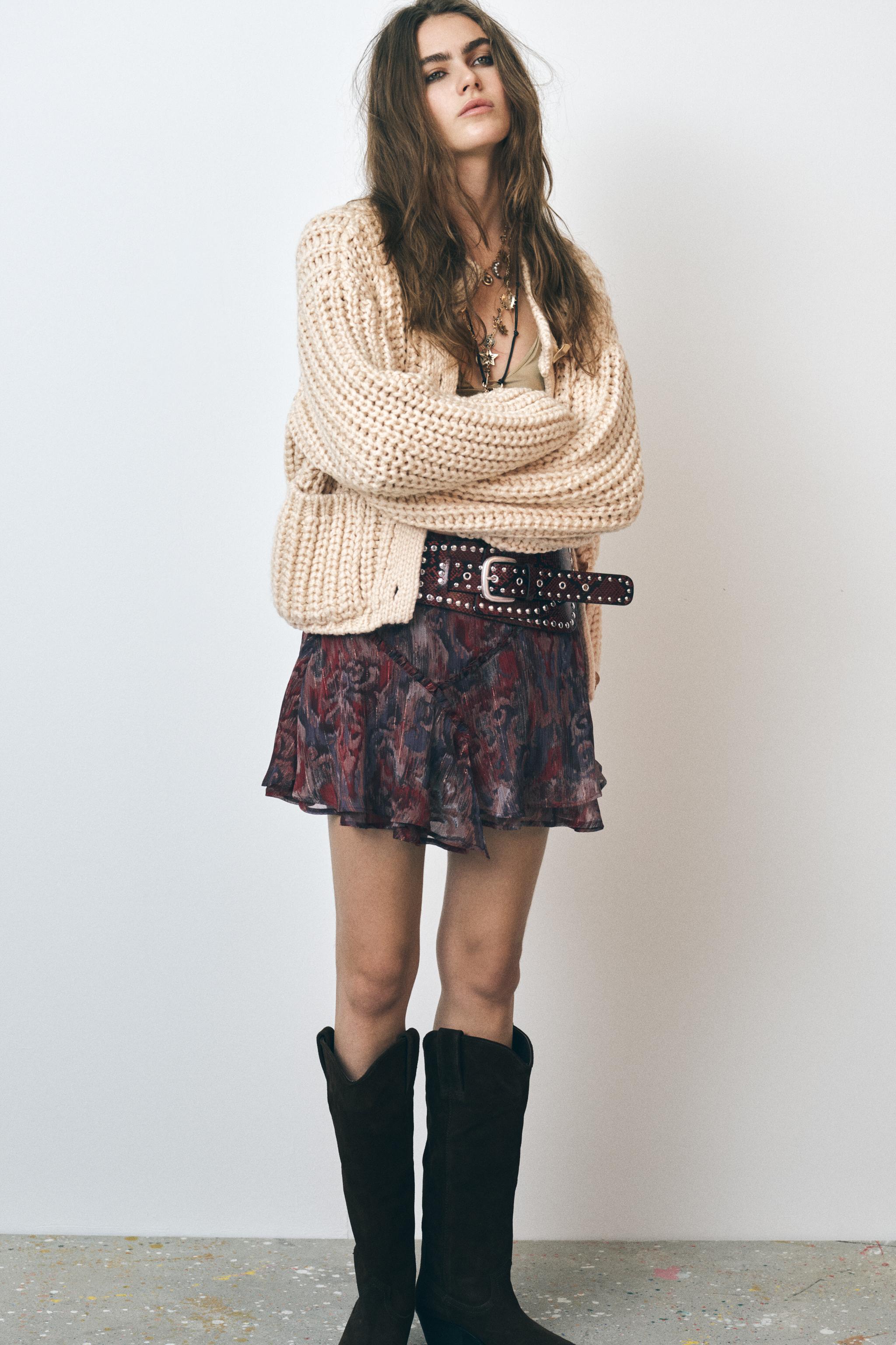 METALLIC THREAD PRINT MINI SKIRT
