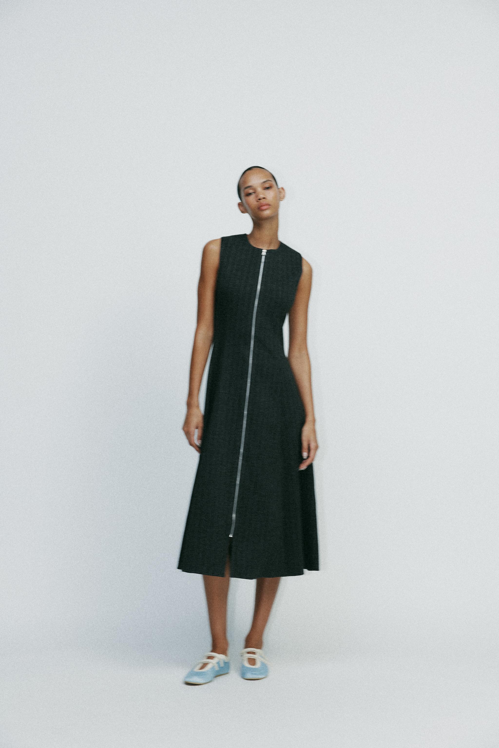 PINSTRIPED MIDI DRESS