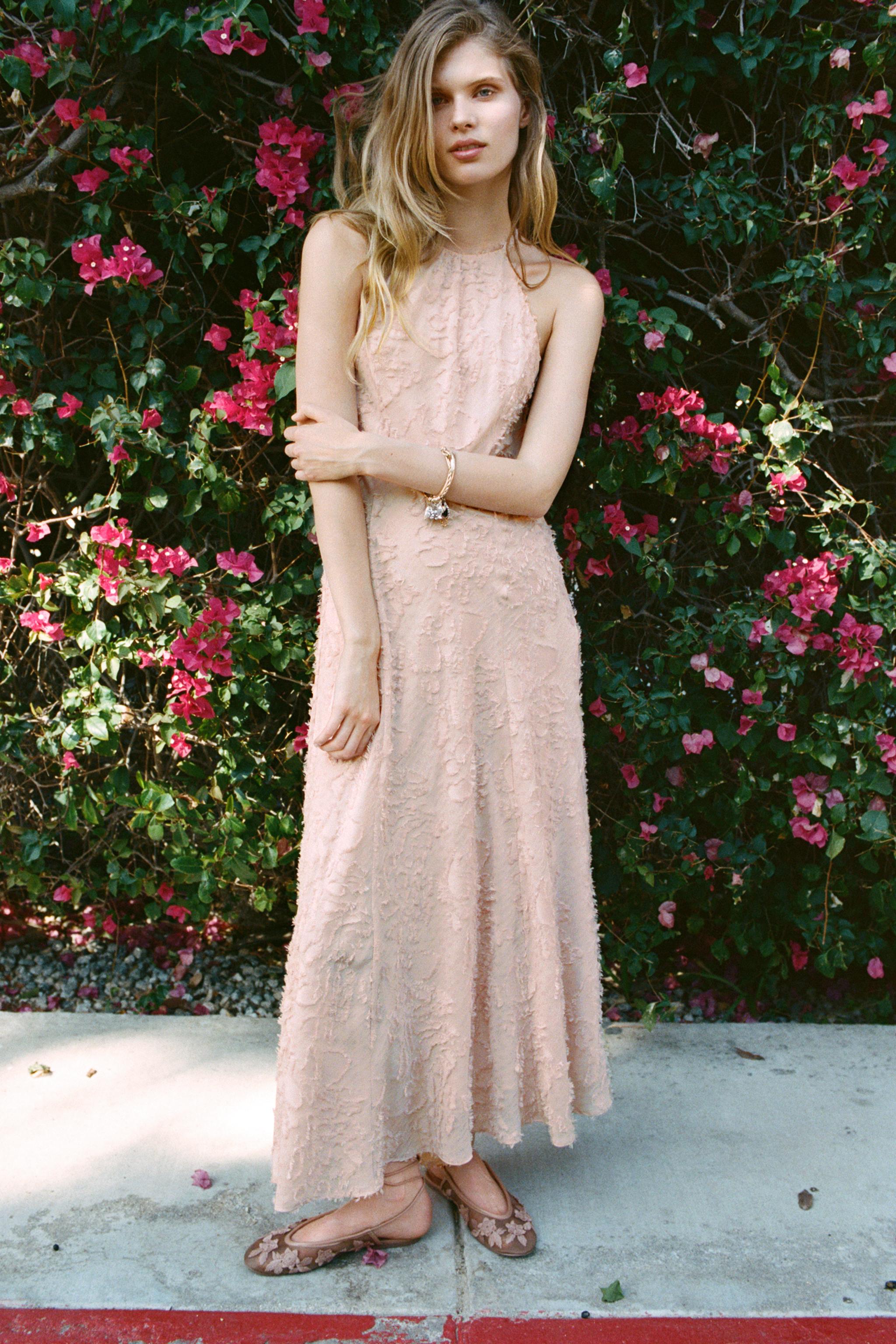 TEXTURED HALTER DRESS