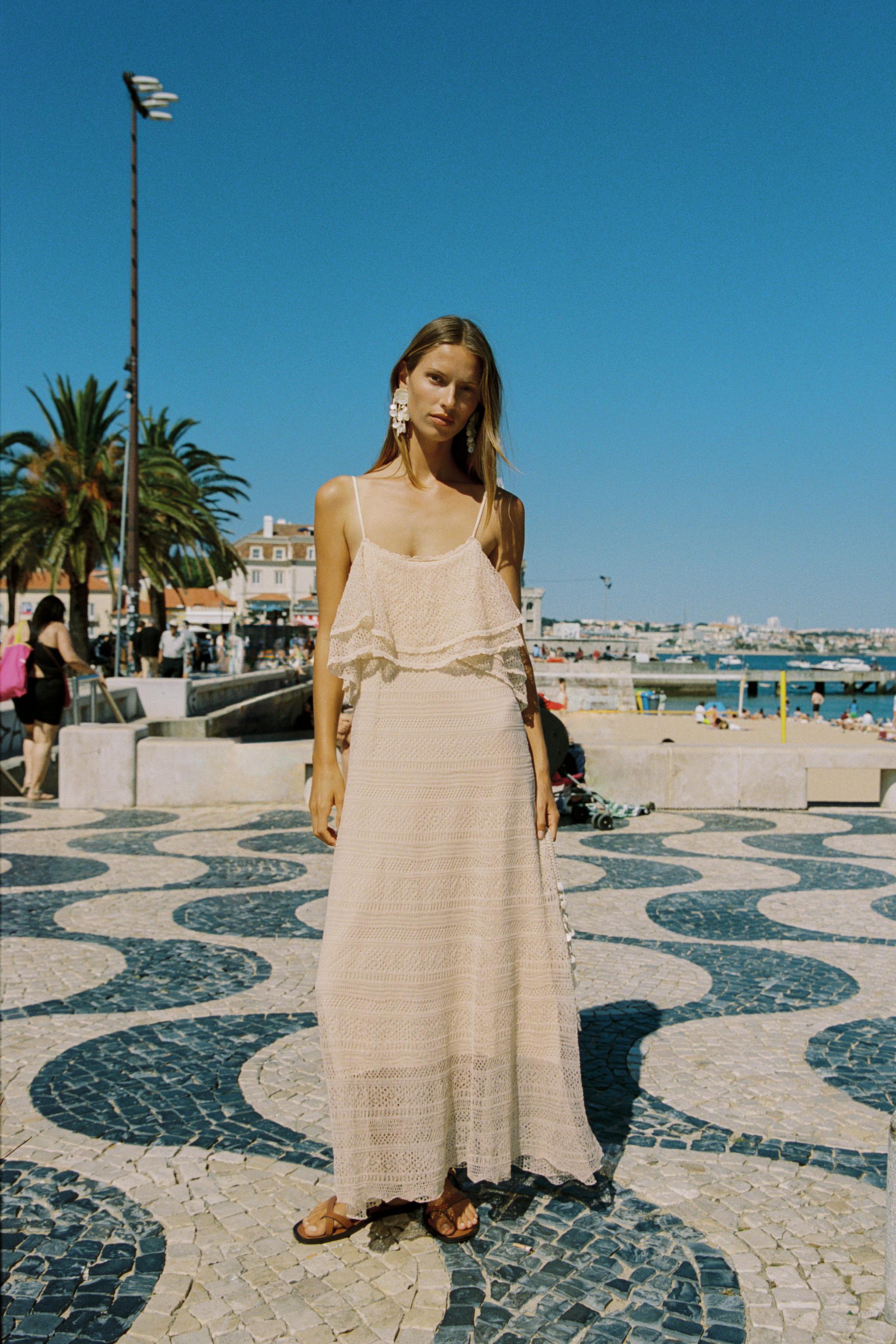 POINTELLE KNIT RUFFLED DRESS