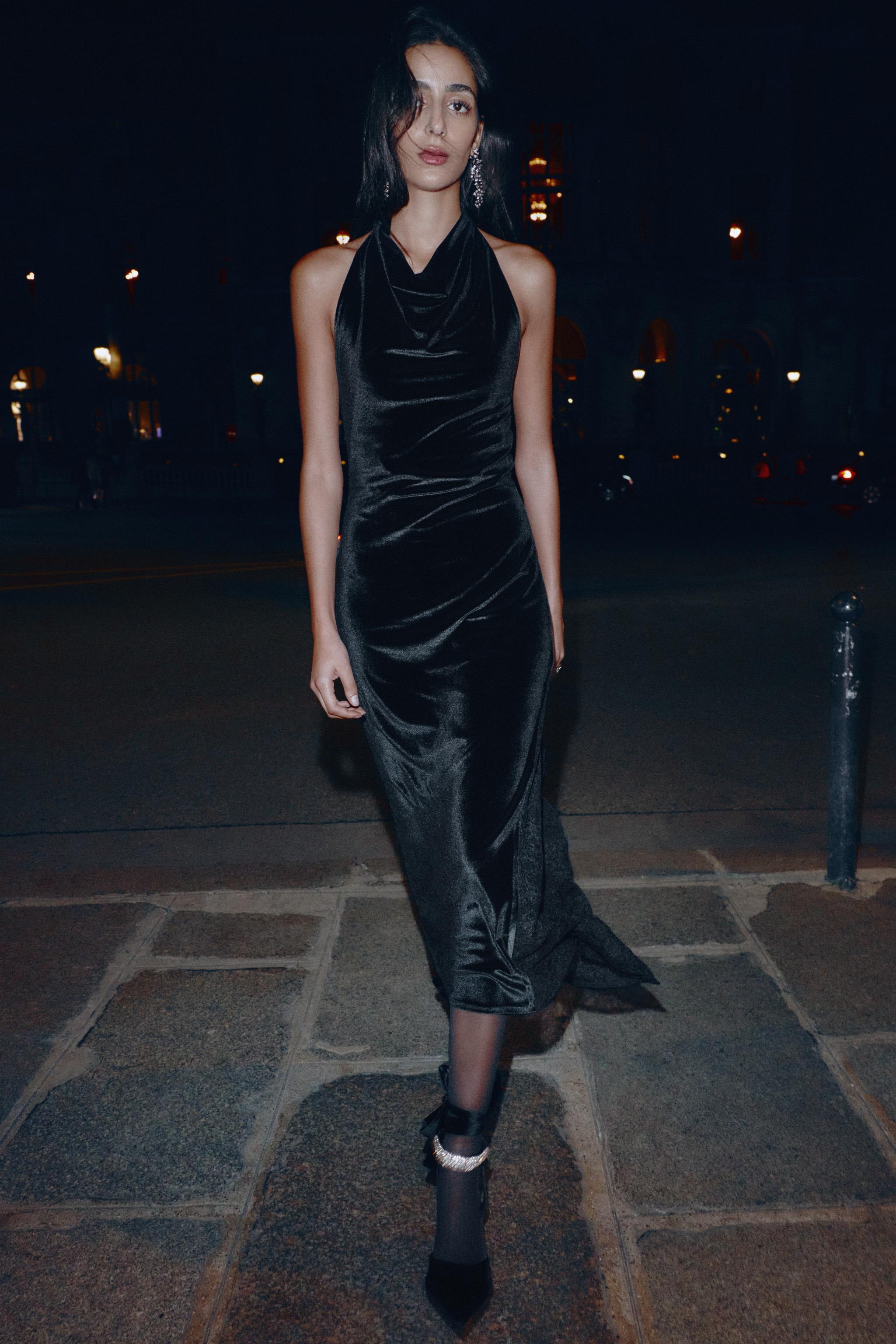 VELVET LACE MIDI DRESS