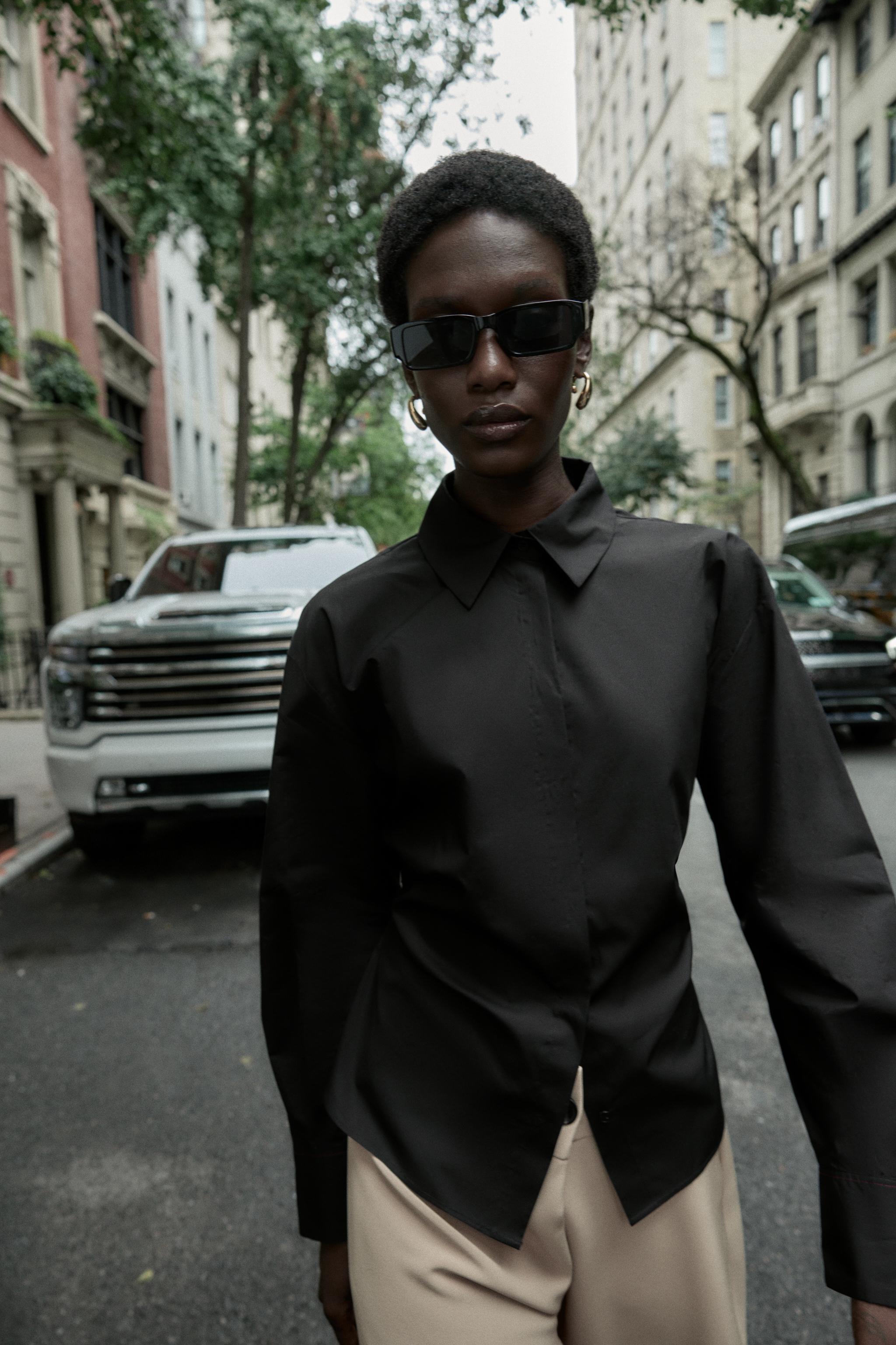 POPLIN SHIRT WITH WAIST PLEATS