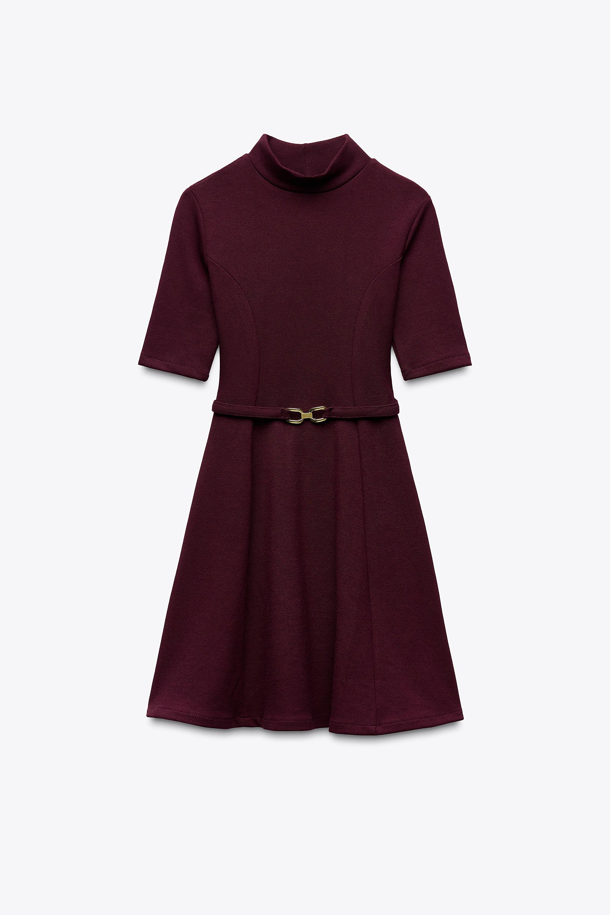 STRETCH KNIT SKATER DRESS WITH BELT