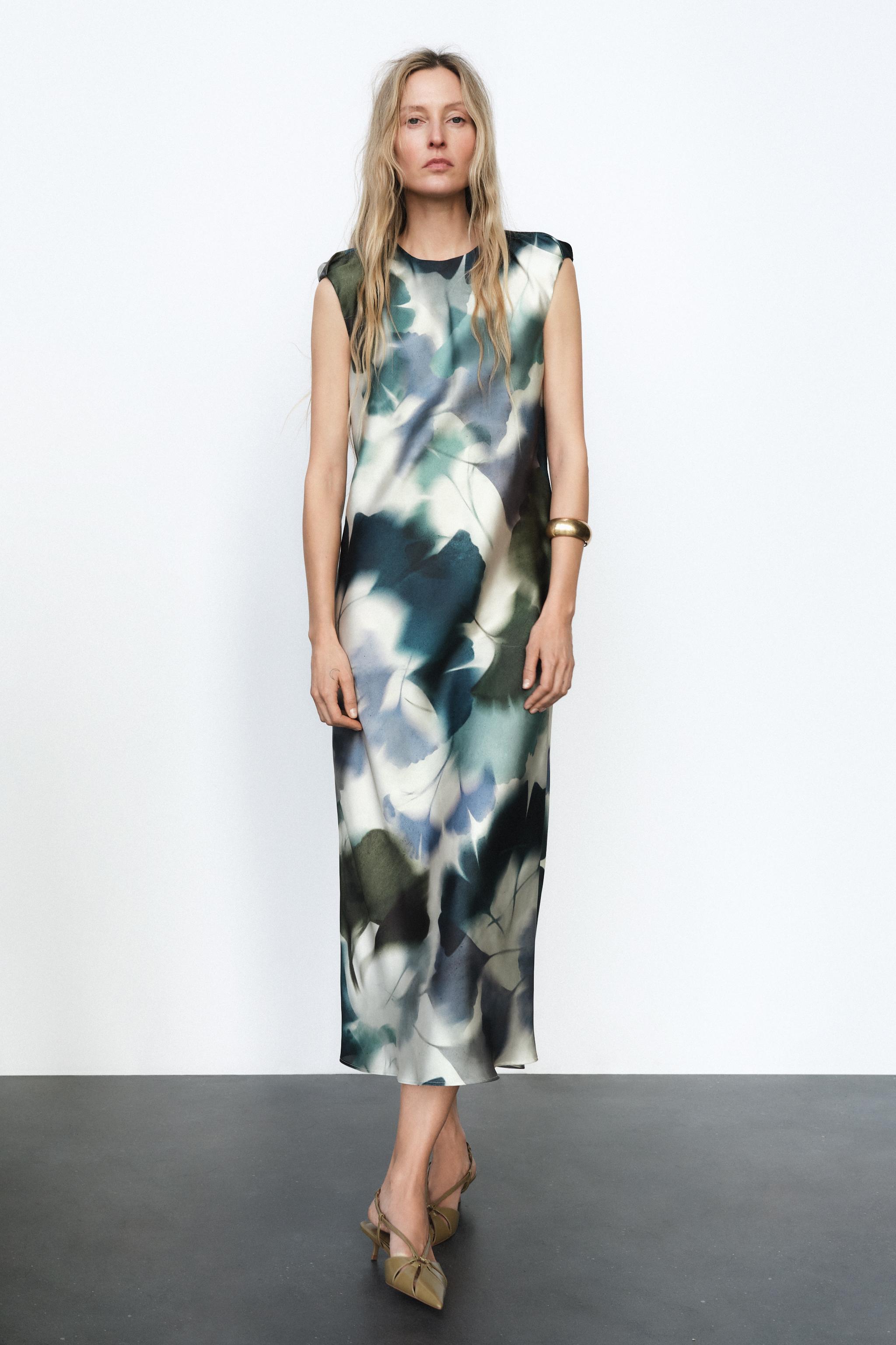 PRINTED SATIN MIDI DRESS