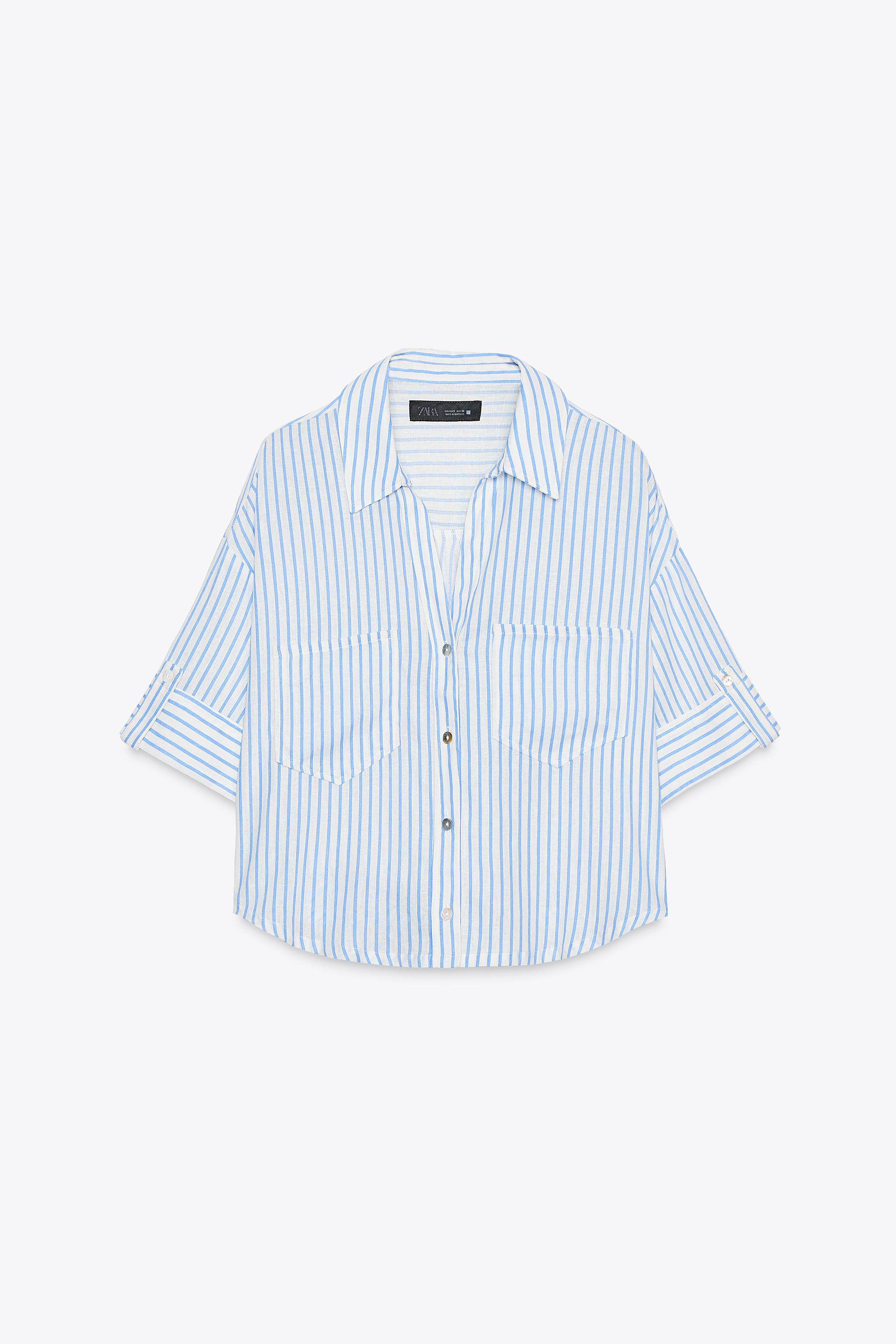CROPPED LINEN BLEND SHIRT