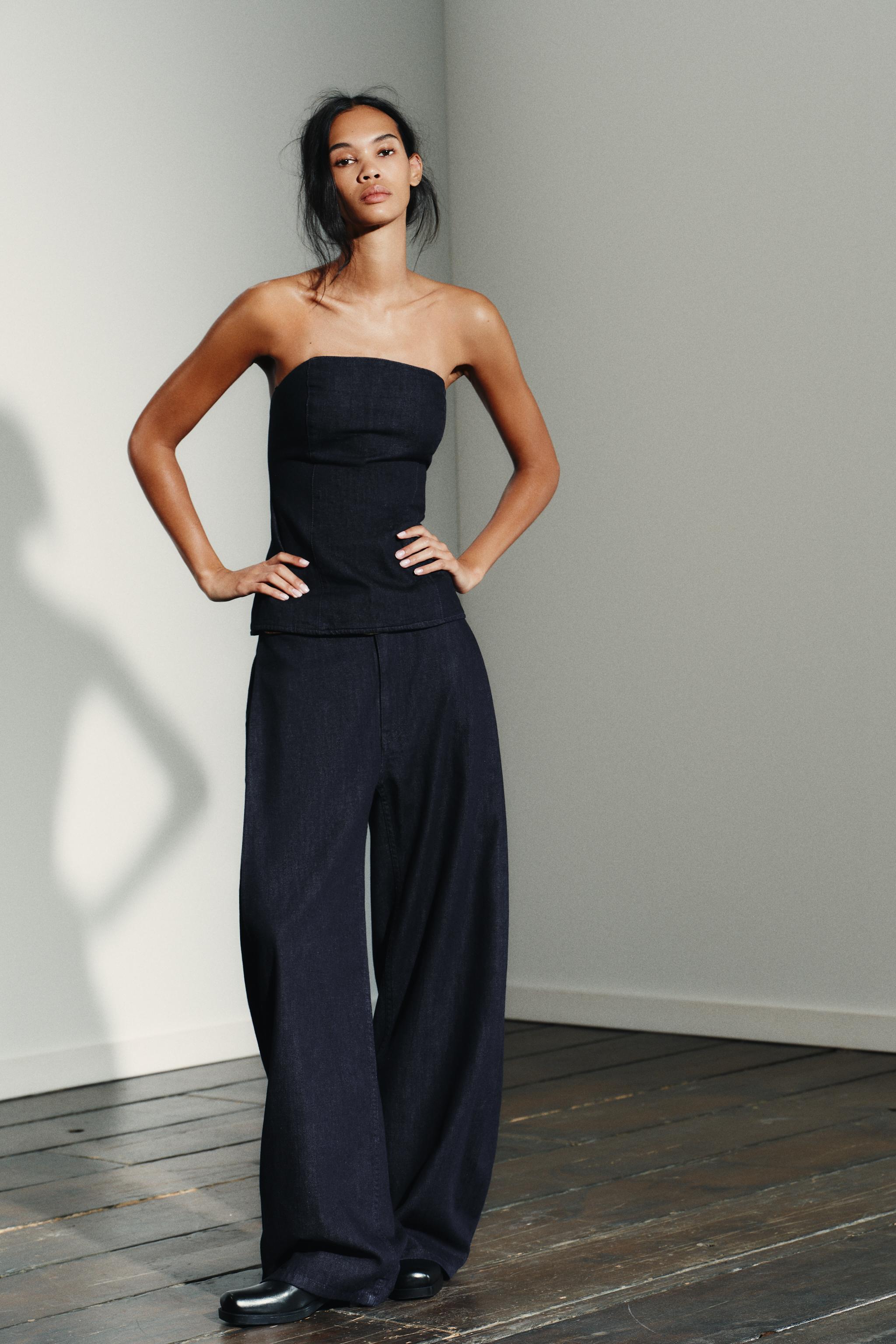 TRF DENIM BANDEAU TOP