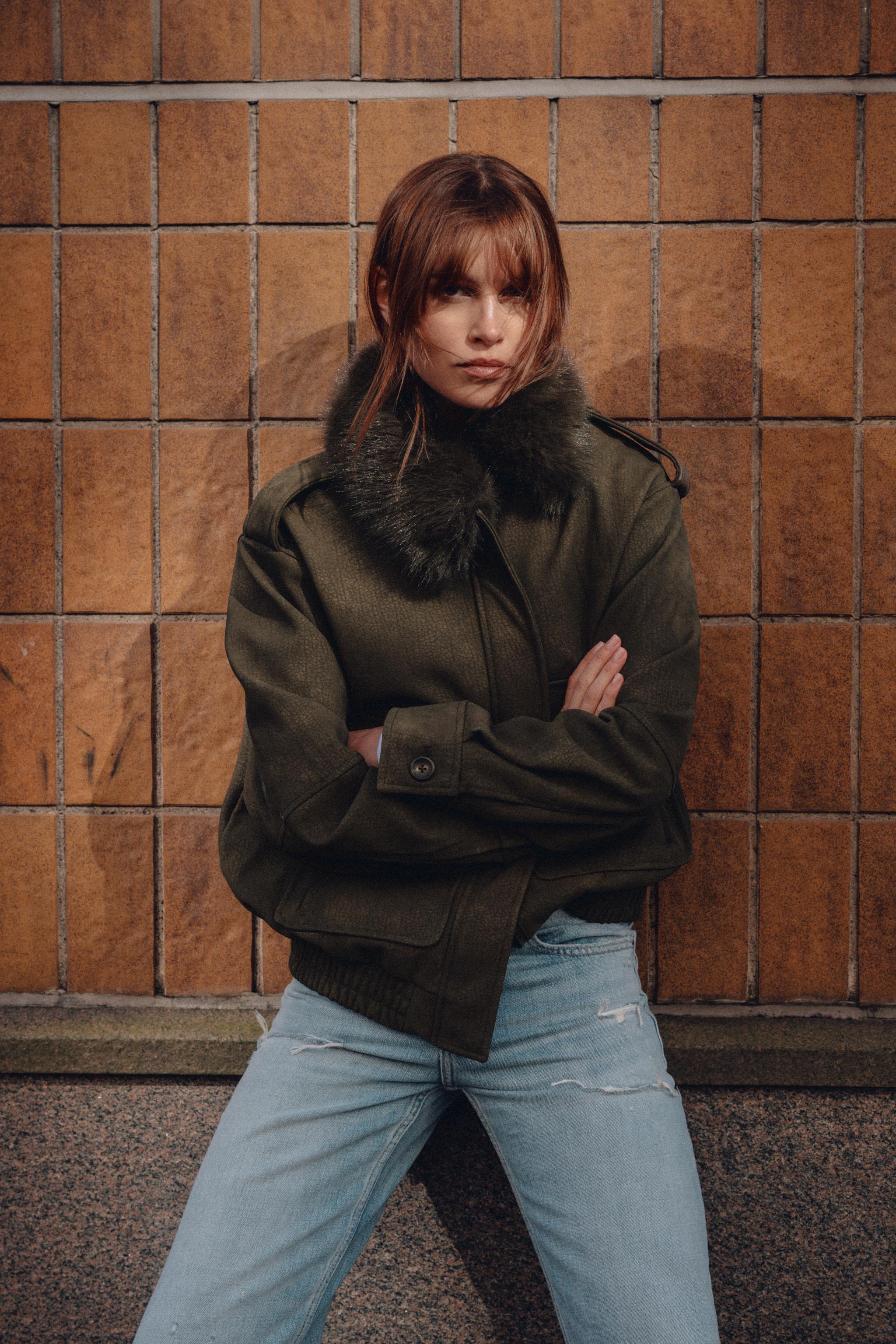 REMOVABLE COLLAR FAUX SUEDE JACKET