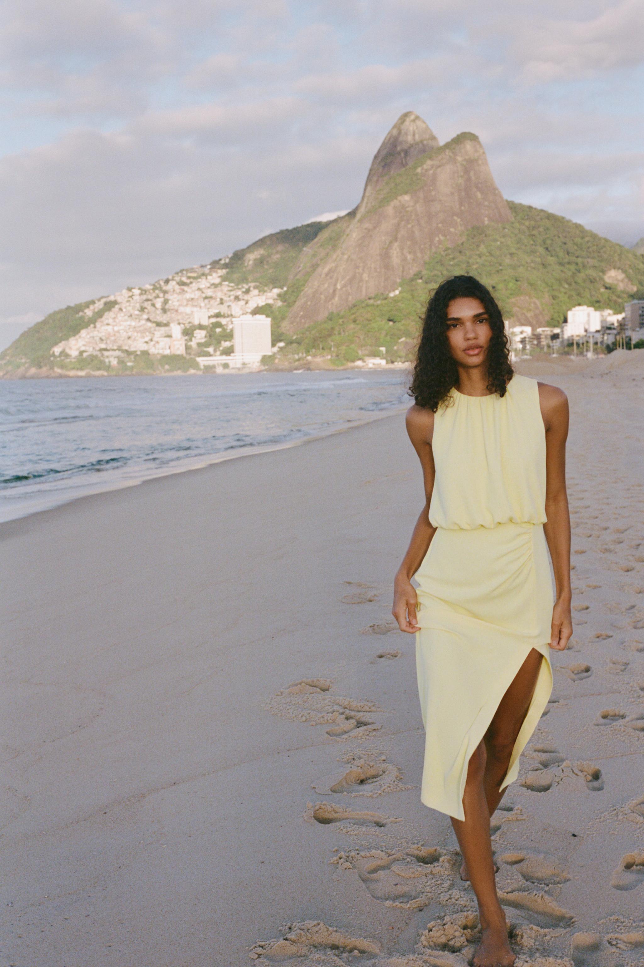 GATHERED MIDI DRESS