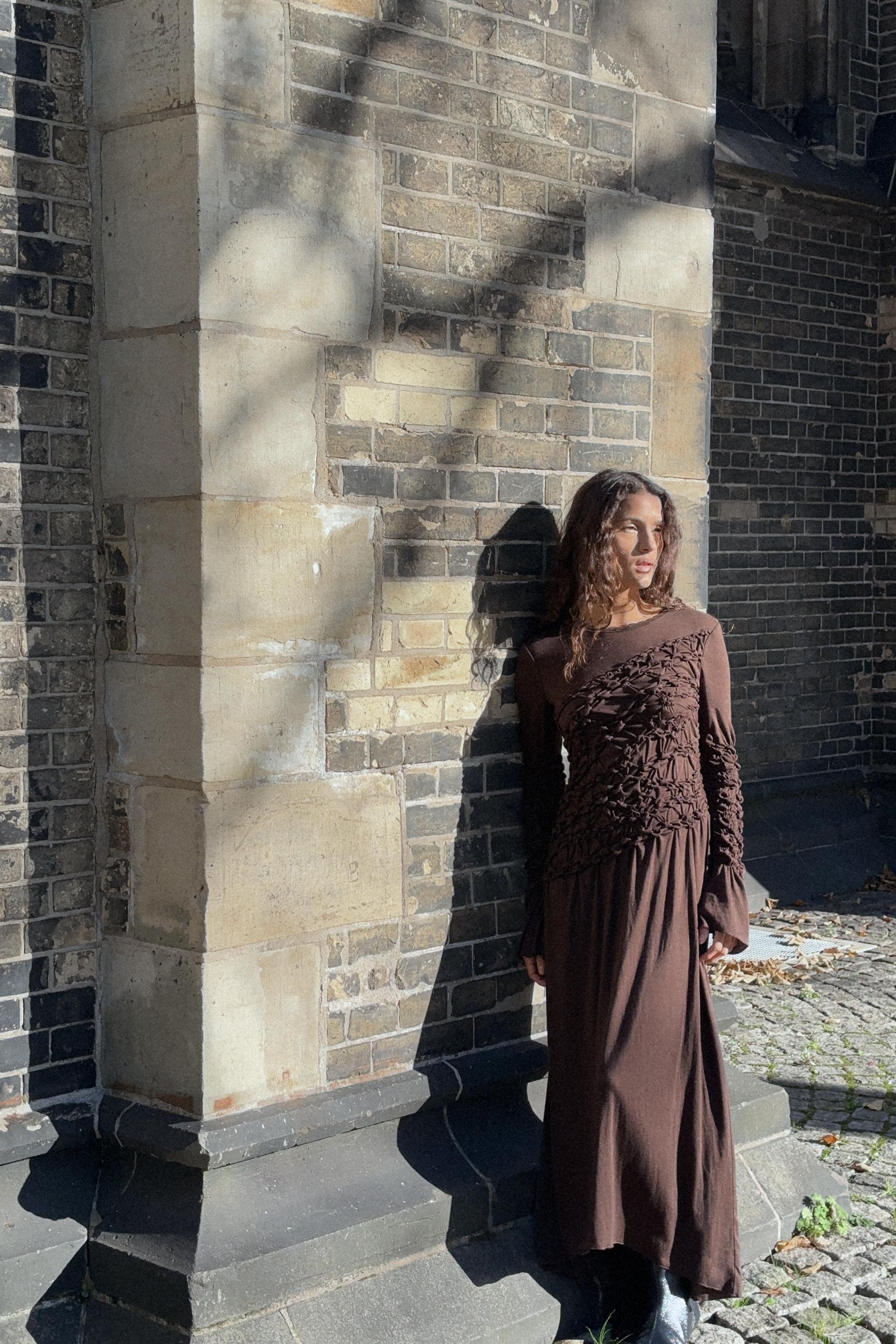 GATHERED MIDI DRESS