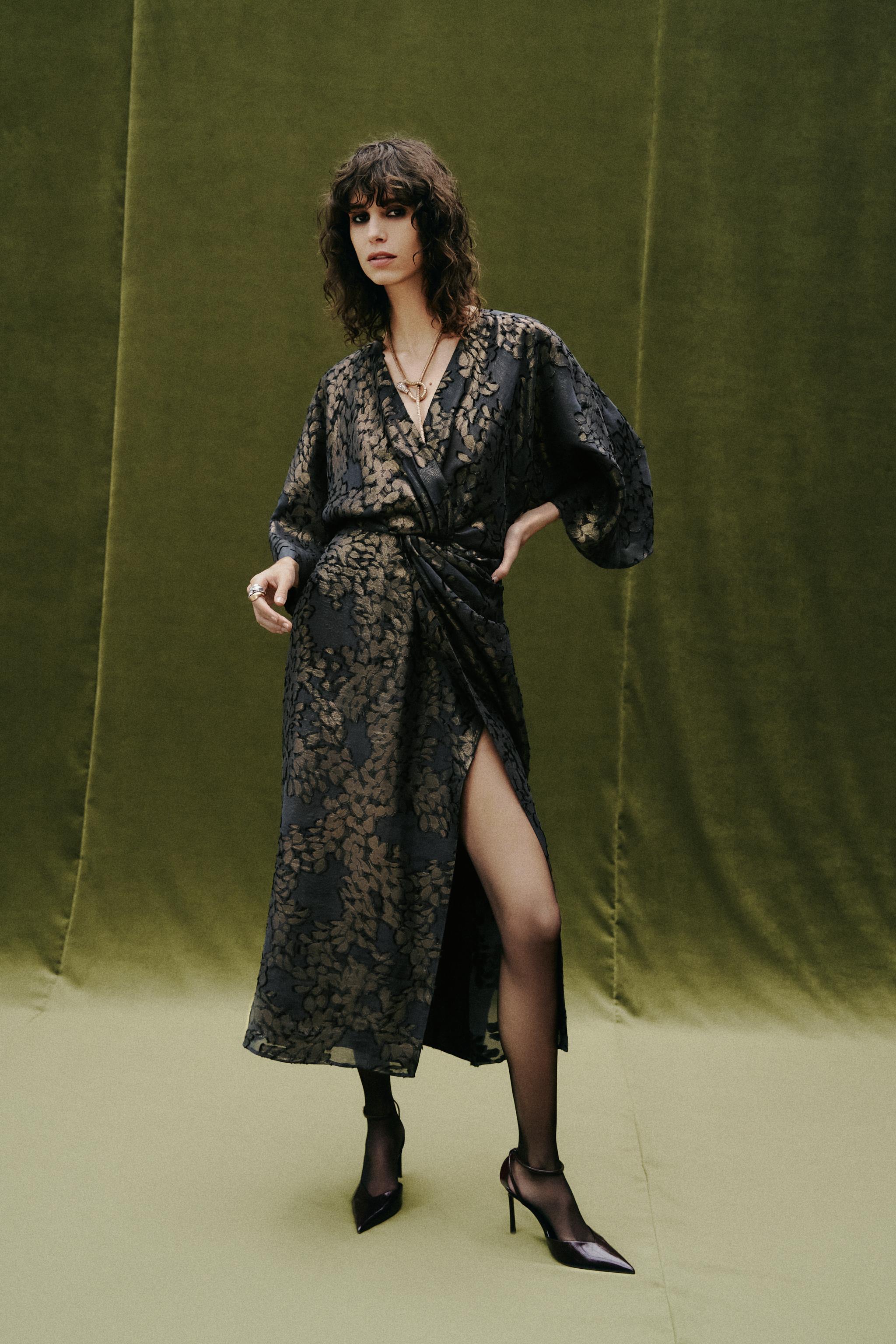 FOIL DRAPED MIDI DRESS