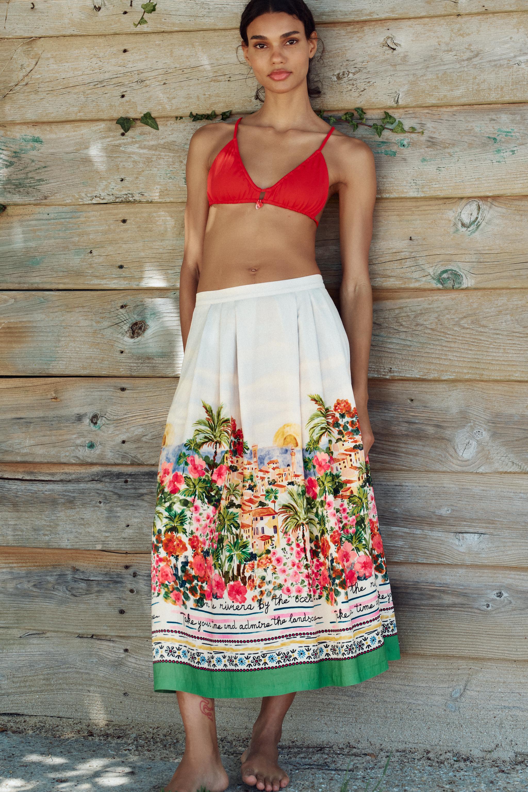 PRINTED LAYERED MIDI SKIRT