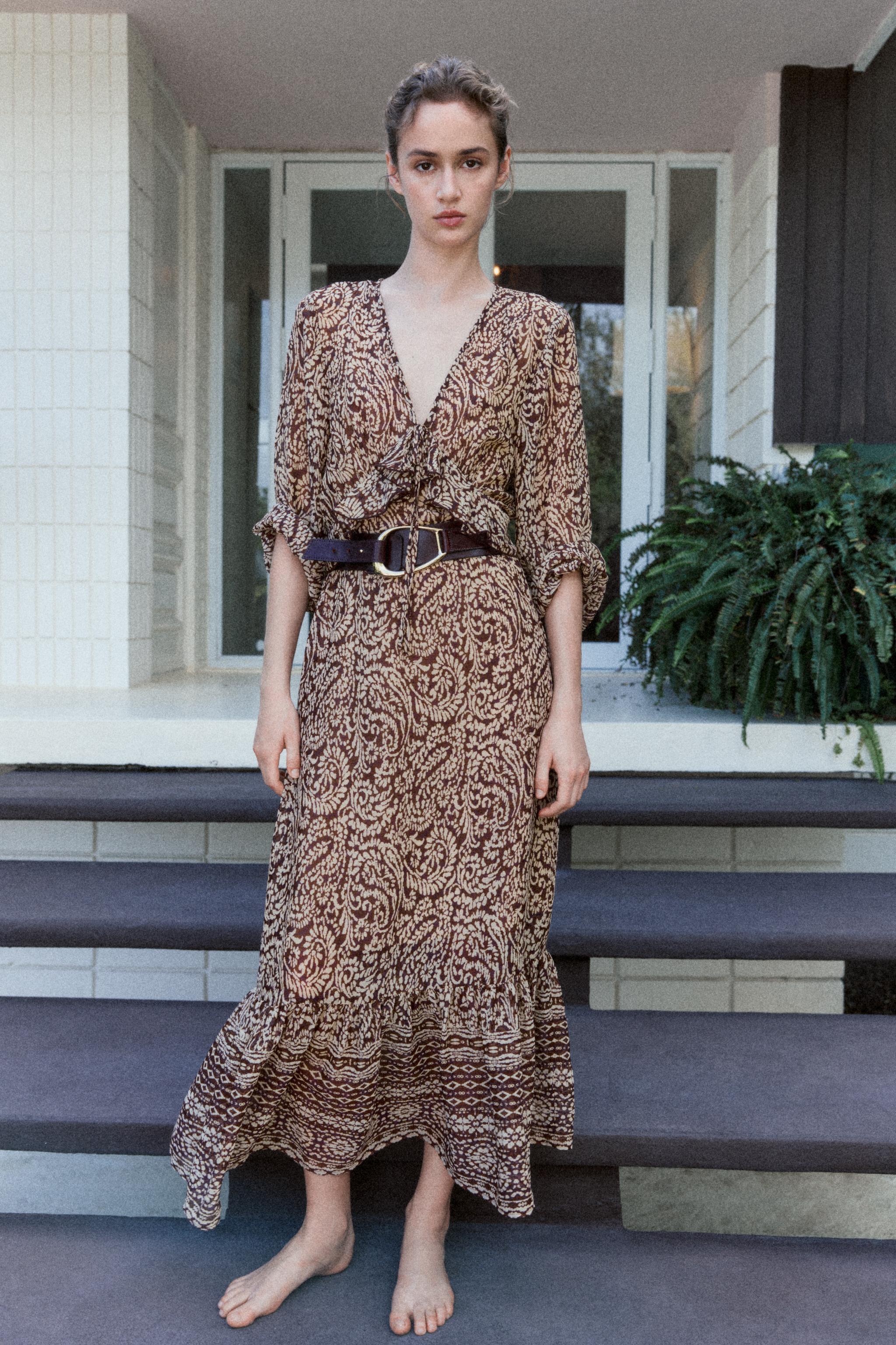 PRINTED MIDI DRESS WITH RUFFLES
