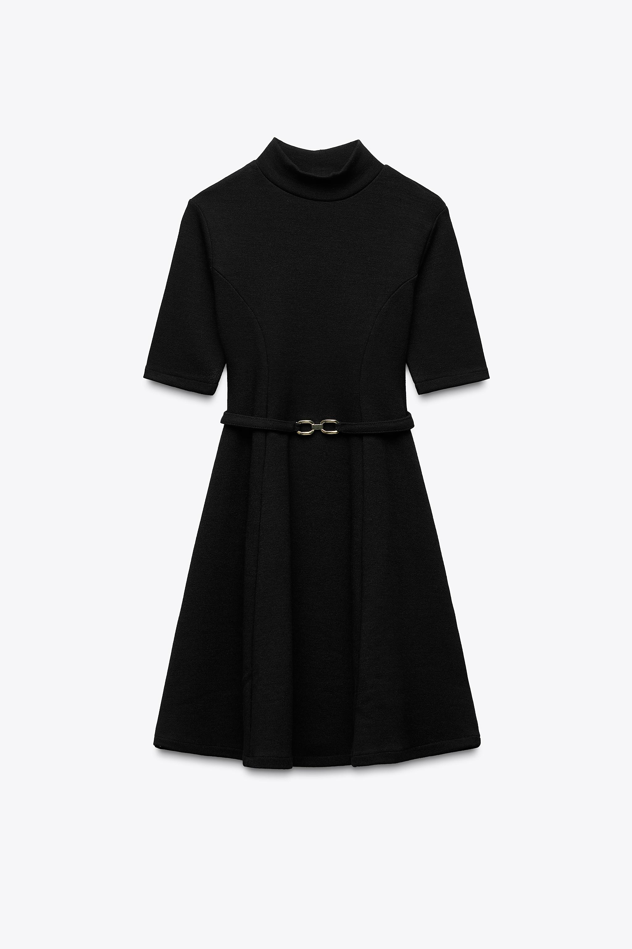 STRETCH KNIT SKATER DRESS WITH BELT