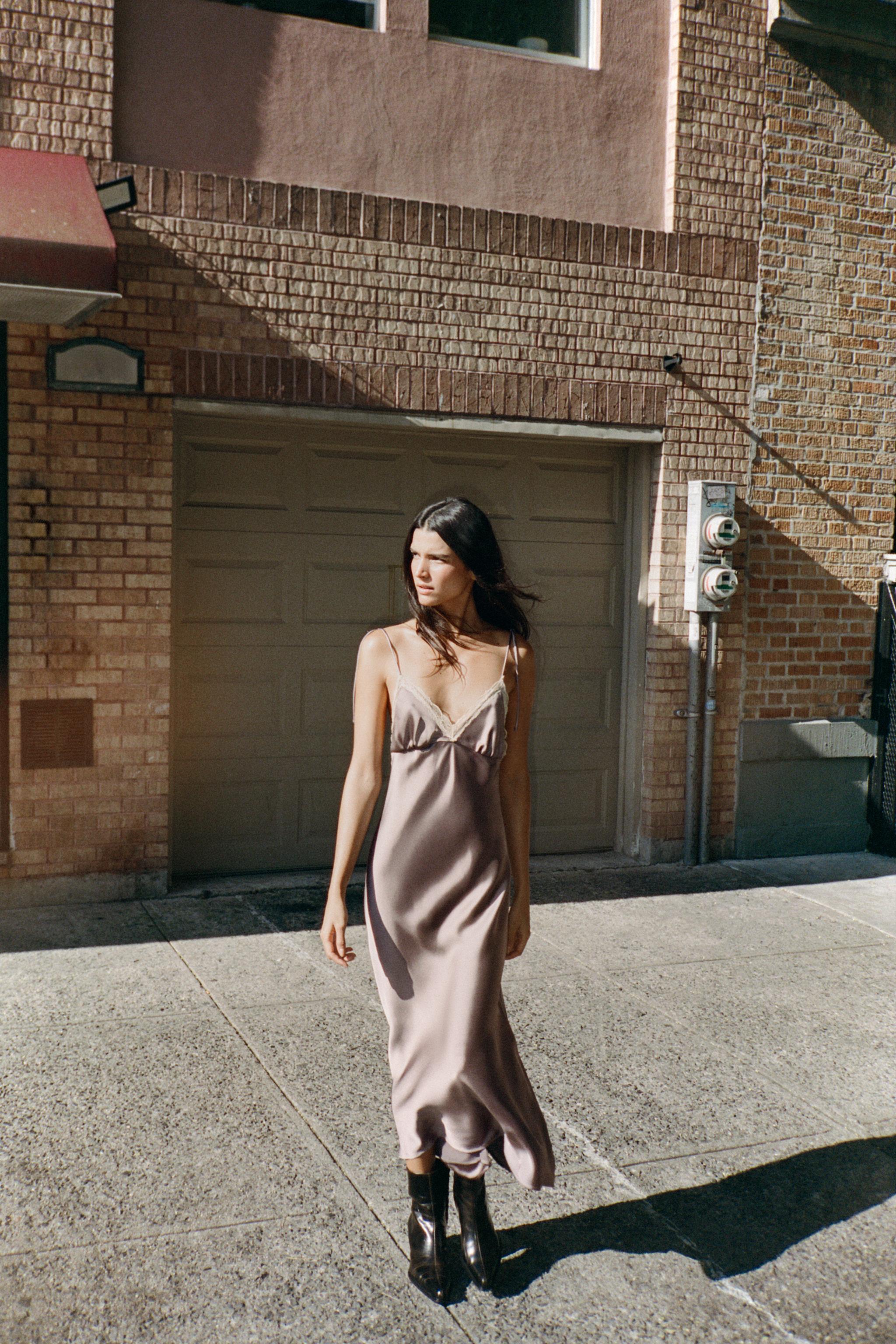 SATIN LACE MIDI DRESS