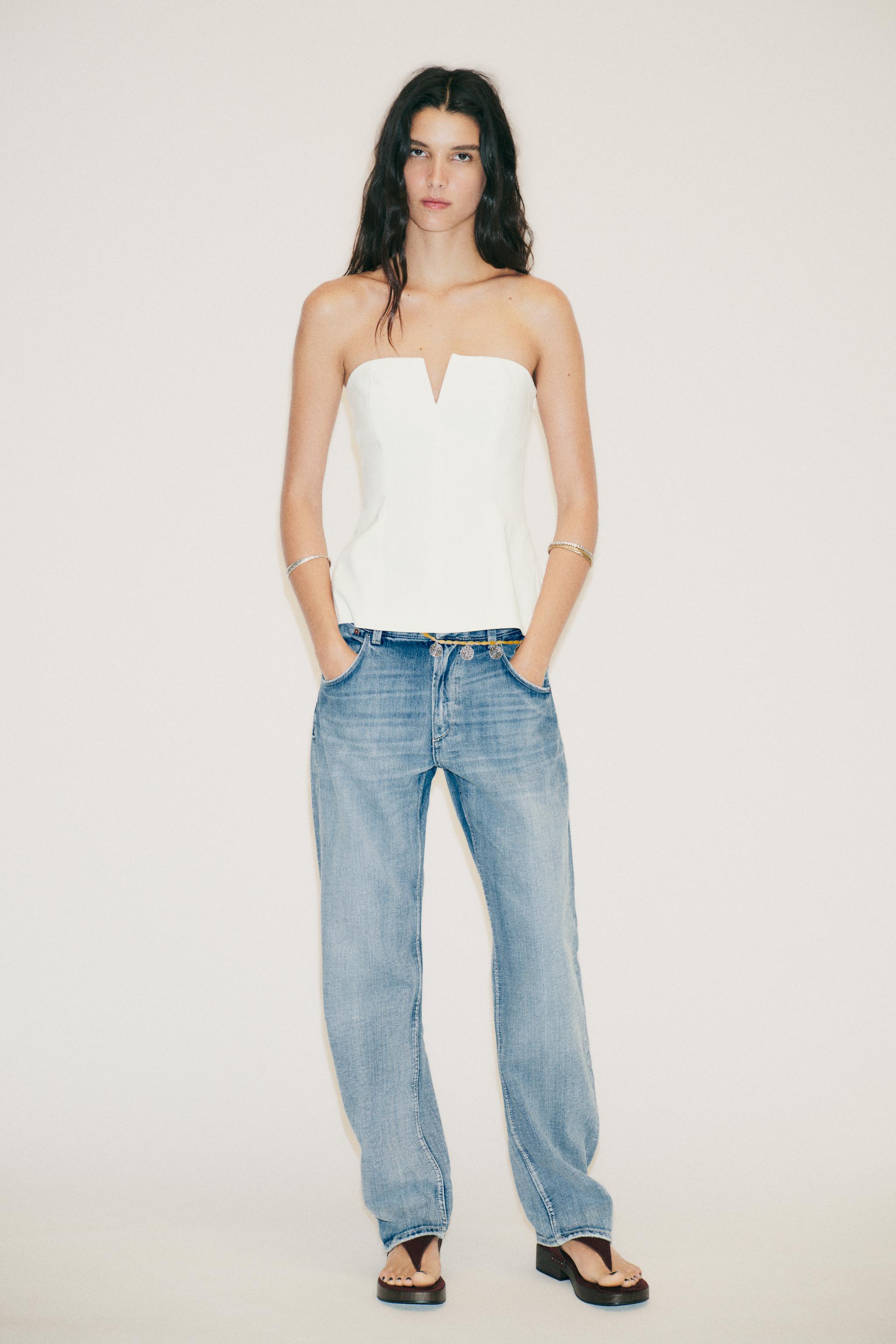 LINEN-EFFECT STRAPLESS TOP