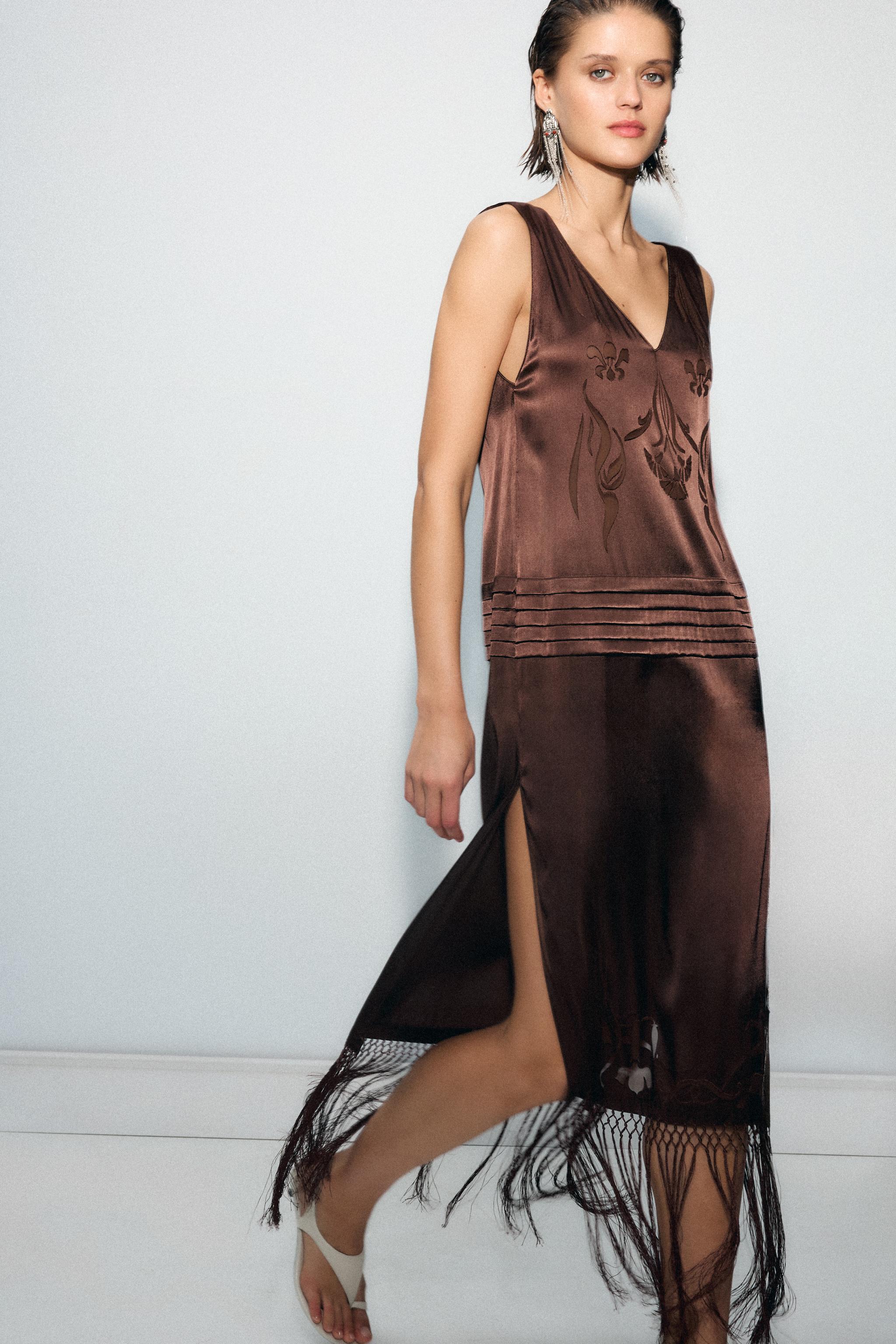 EMBROIDERED FRINGED DRESS ZW COLLECTION