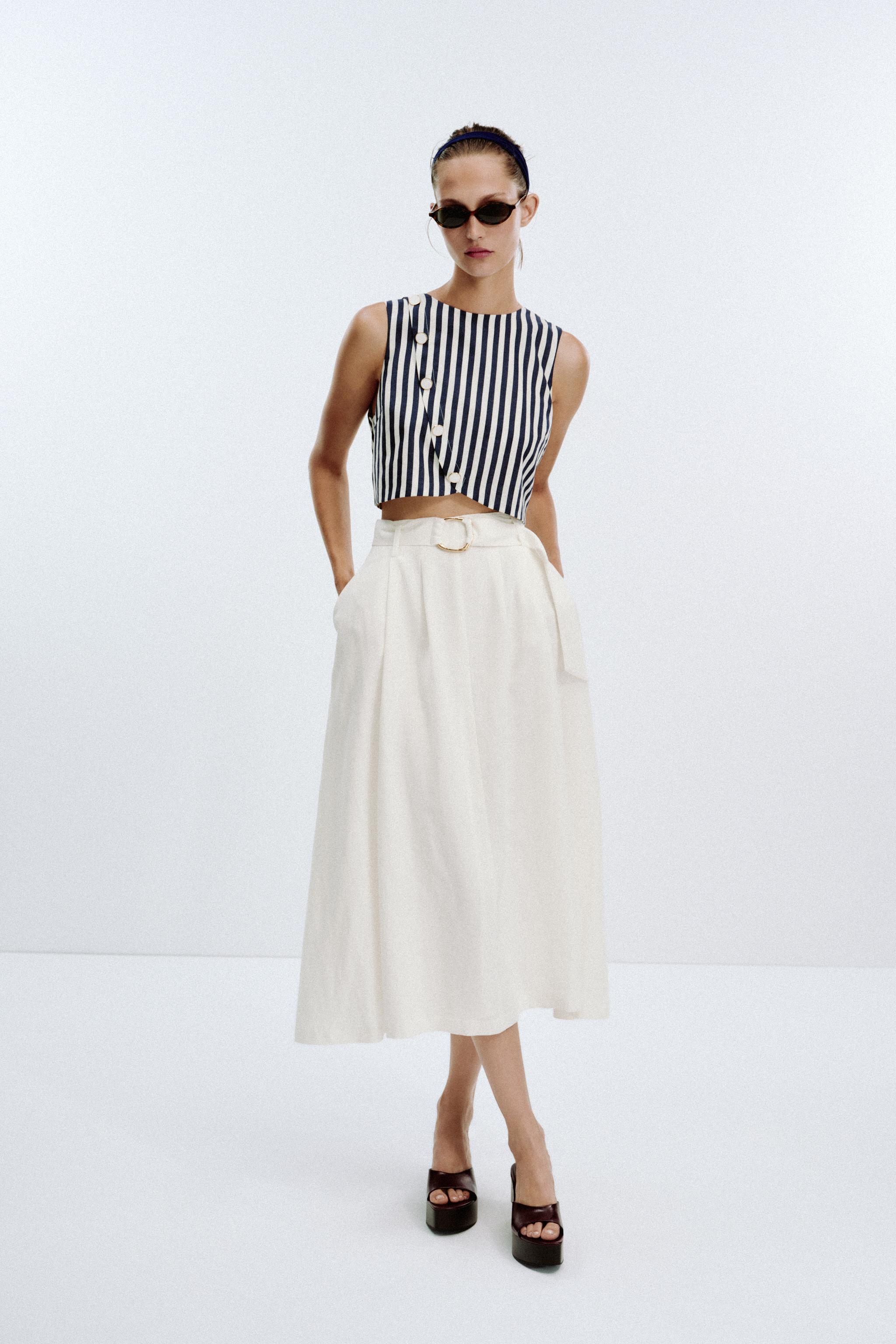BELTED LINEN BLEND LONG DRESS