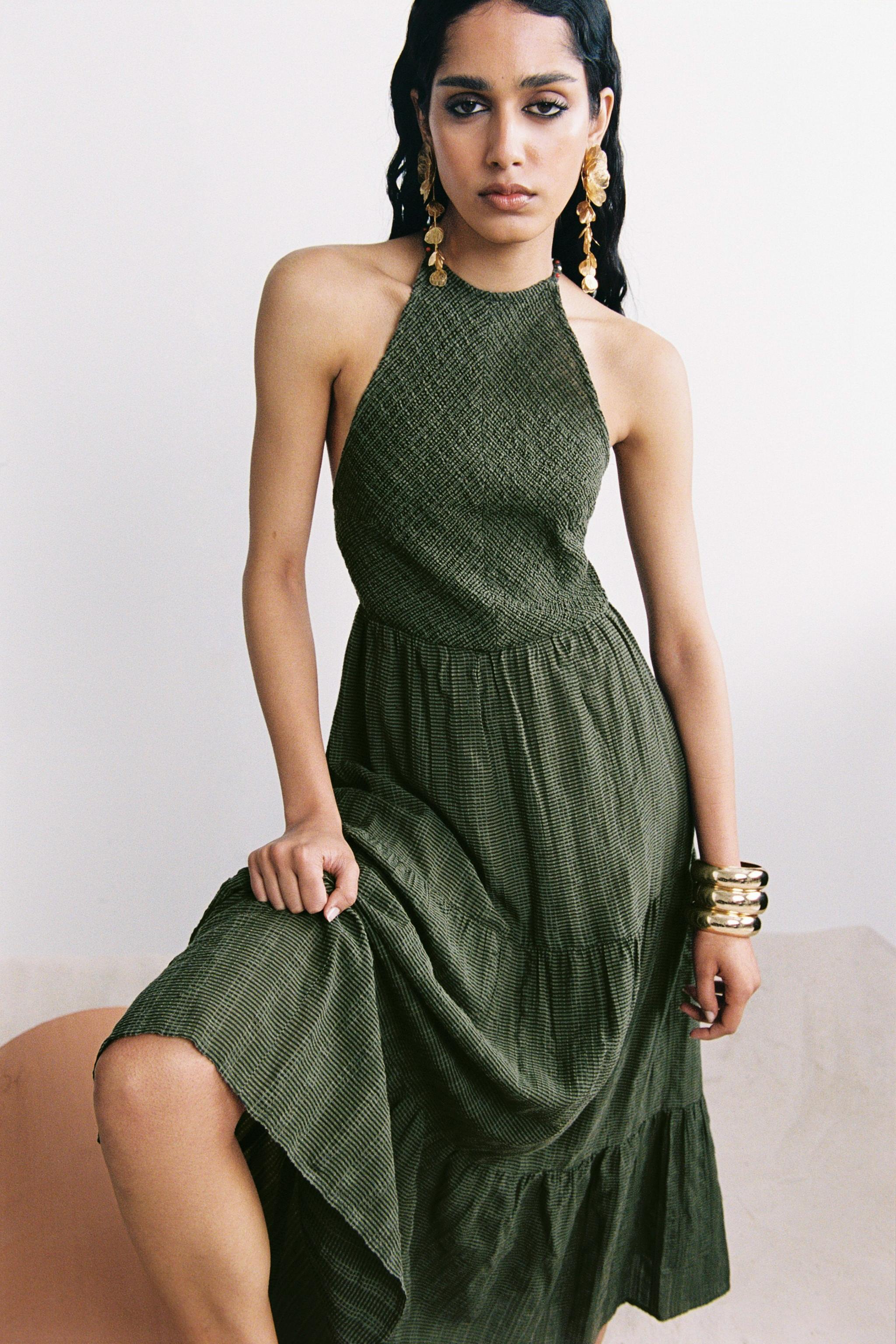 BEADED STRAP HALTER DRESS