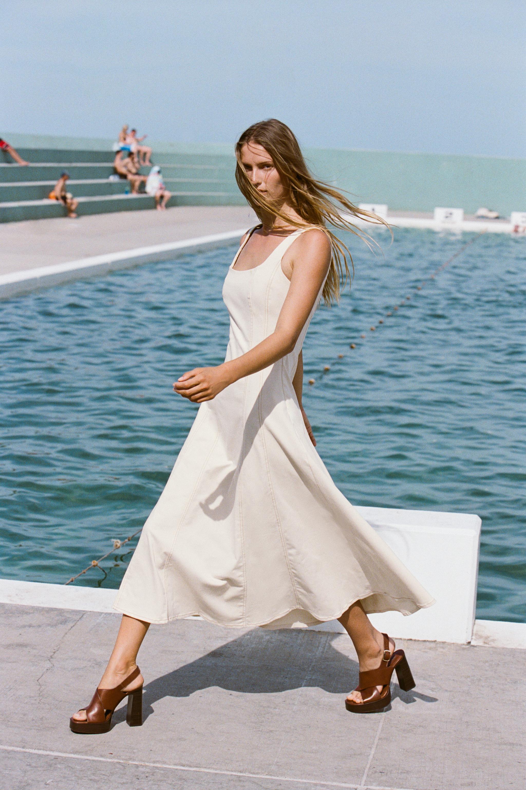TOPSTITCHED MIDI DRESS