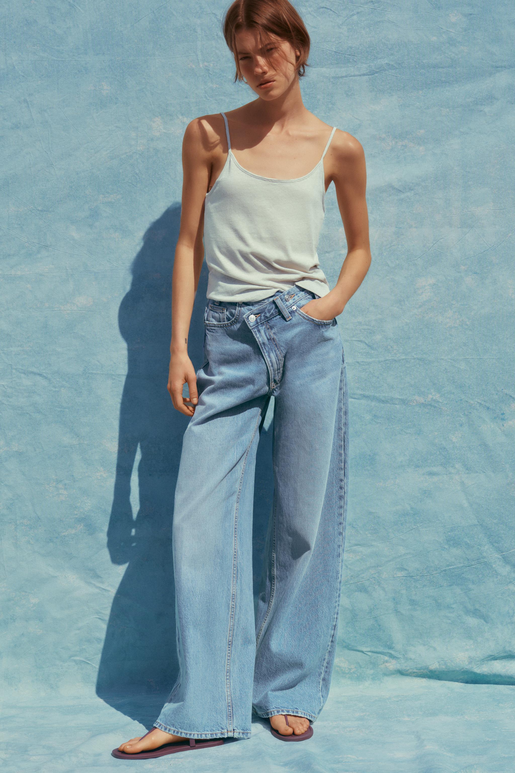 HIGH-WAIST TRF WIDE-LEG CROSSOVER WAIST JEANS