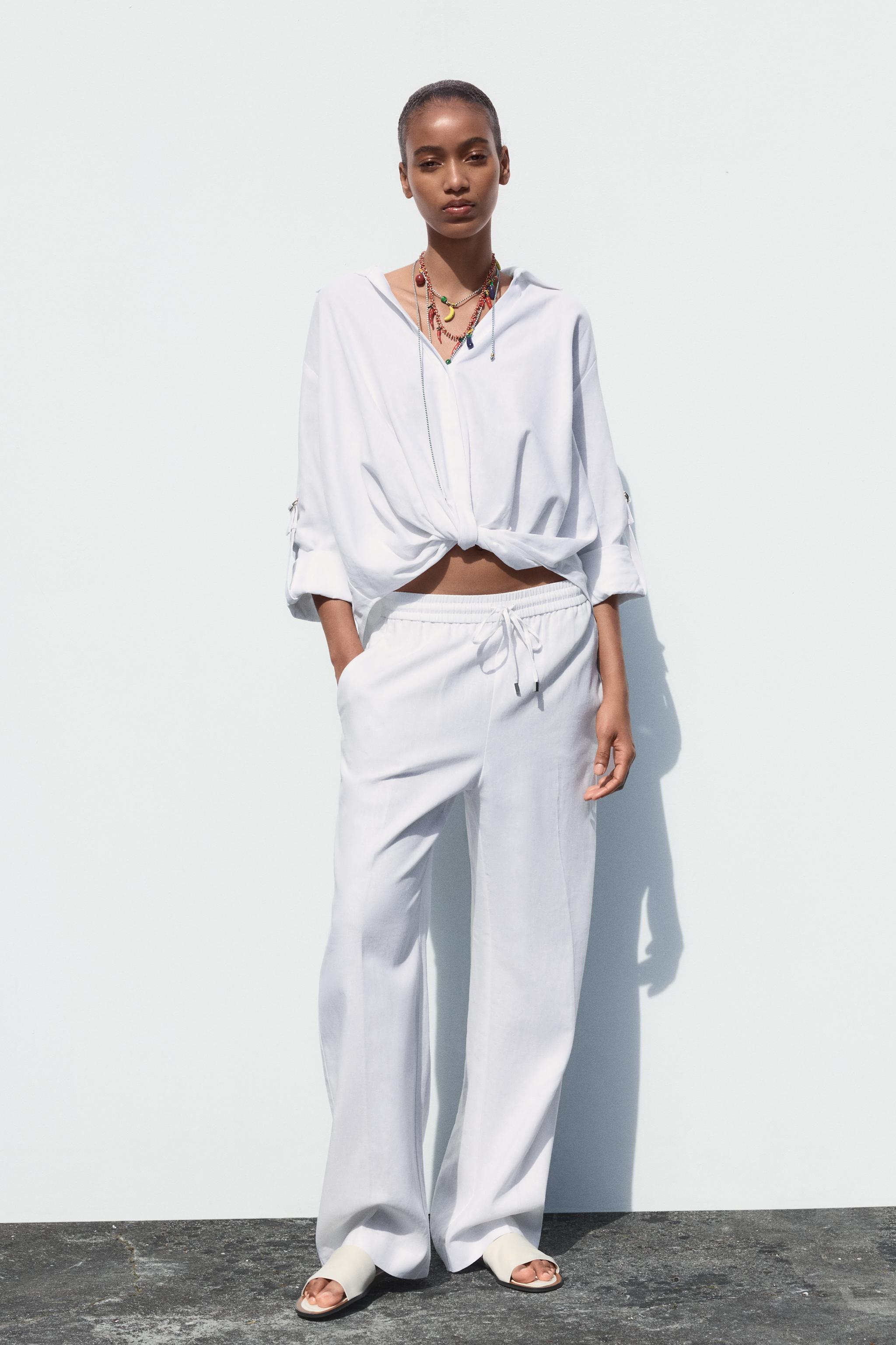 LINEN BLEND SHIRT WITH KNOT DETAIL