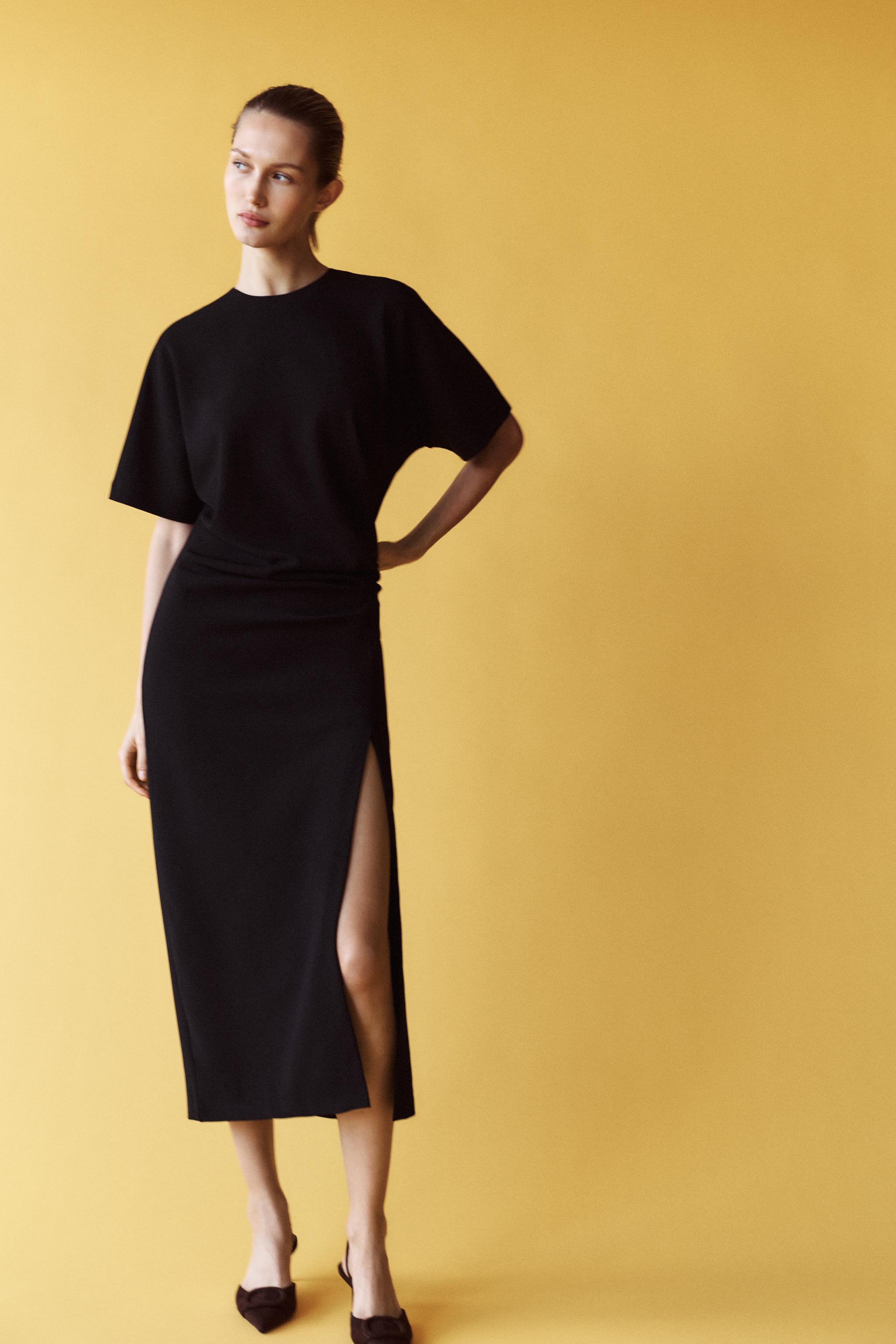 MIDI DRESS WITH GATHERED DETAIL