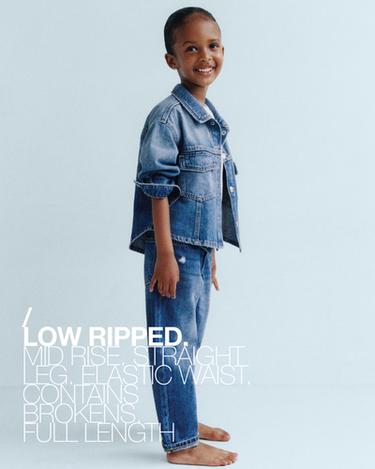 Zara RIPPED BAGGY JEANS - Mid-blue