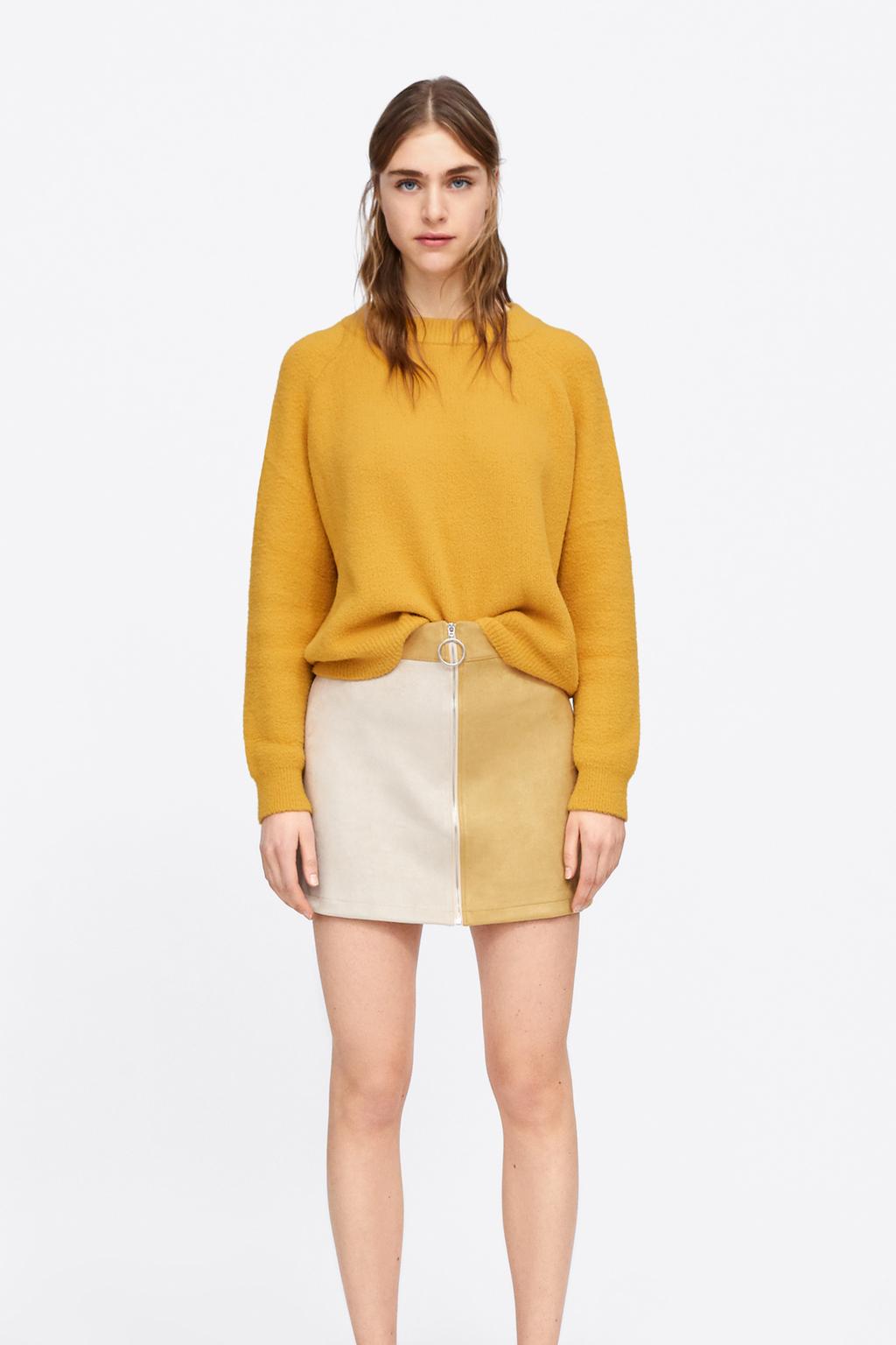 Colour block suede mini skirt