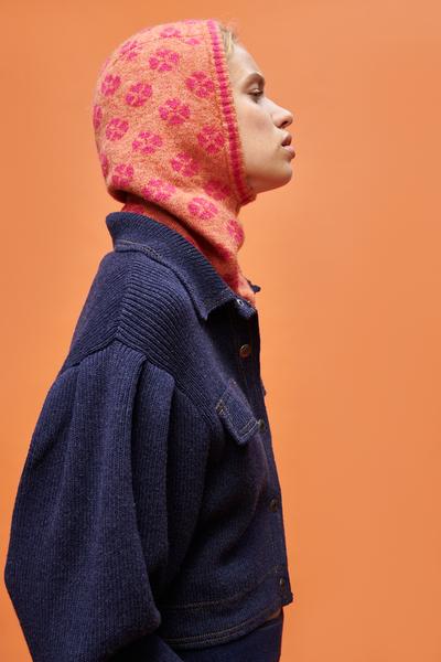 Pink Knit Jacquard Hood