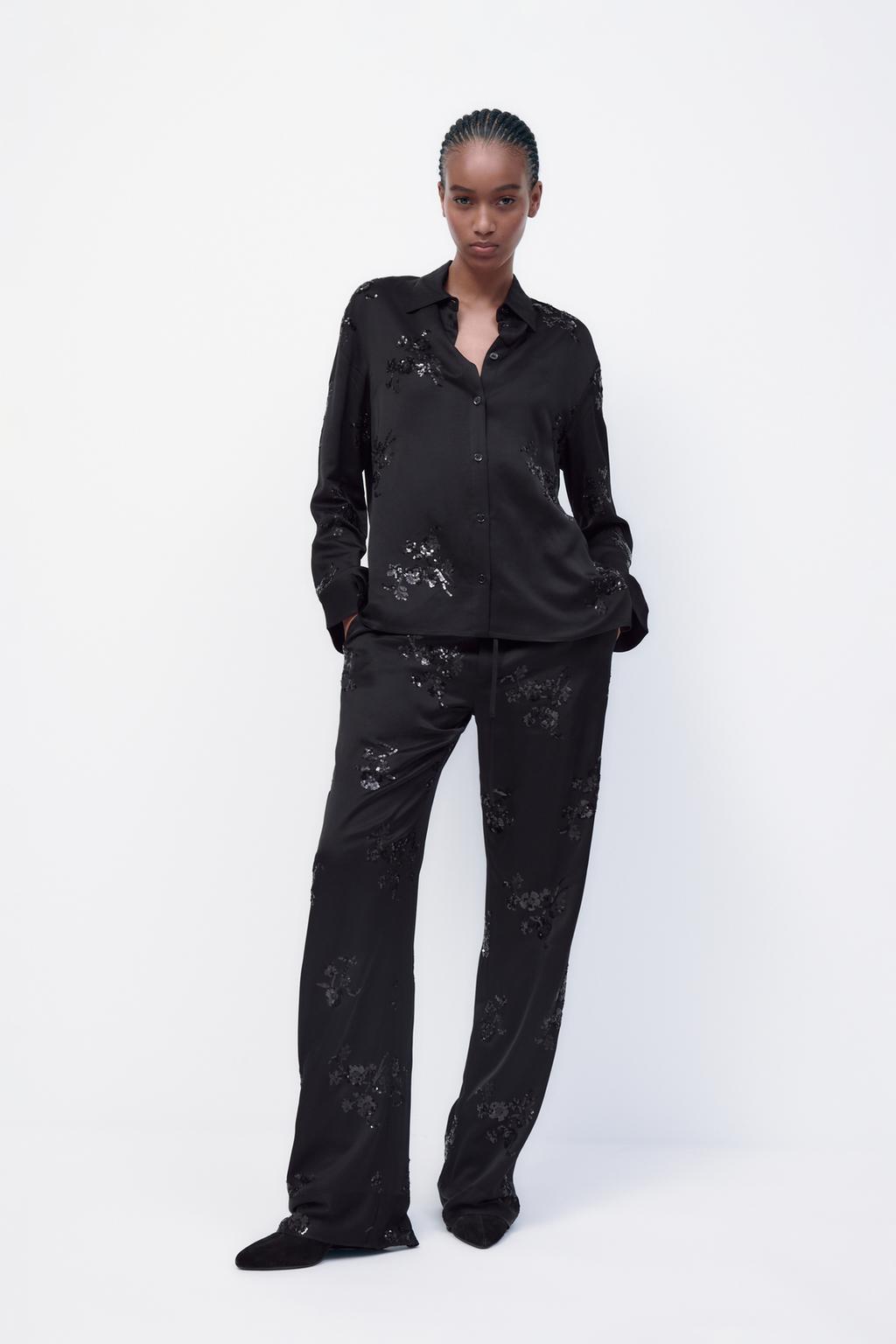 Black sequined embroidered shirt