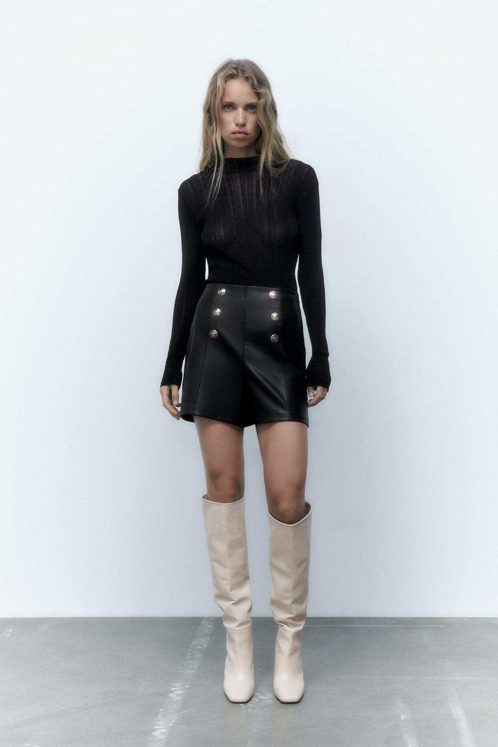 Black Faux Leather Bermuda Shorts